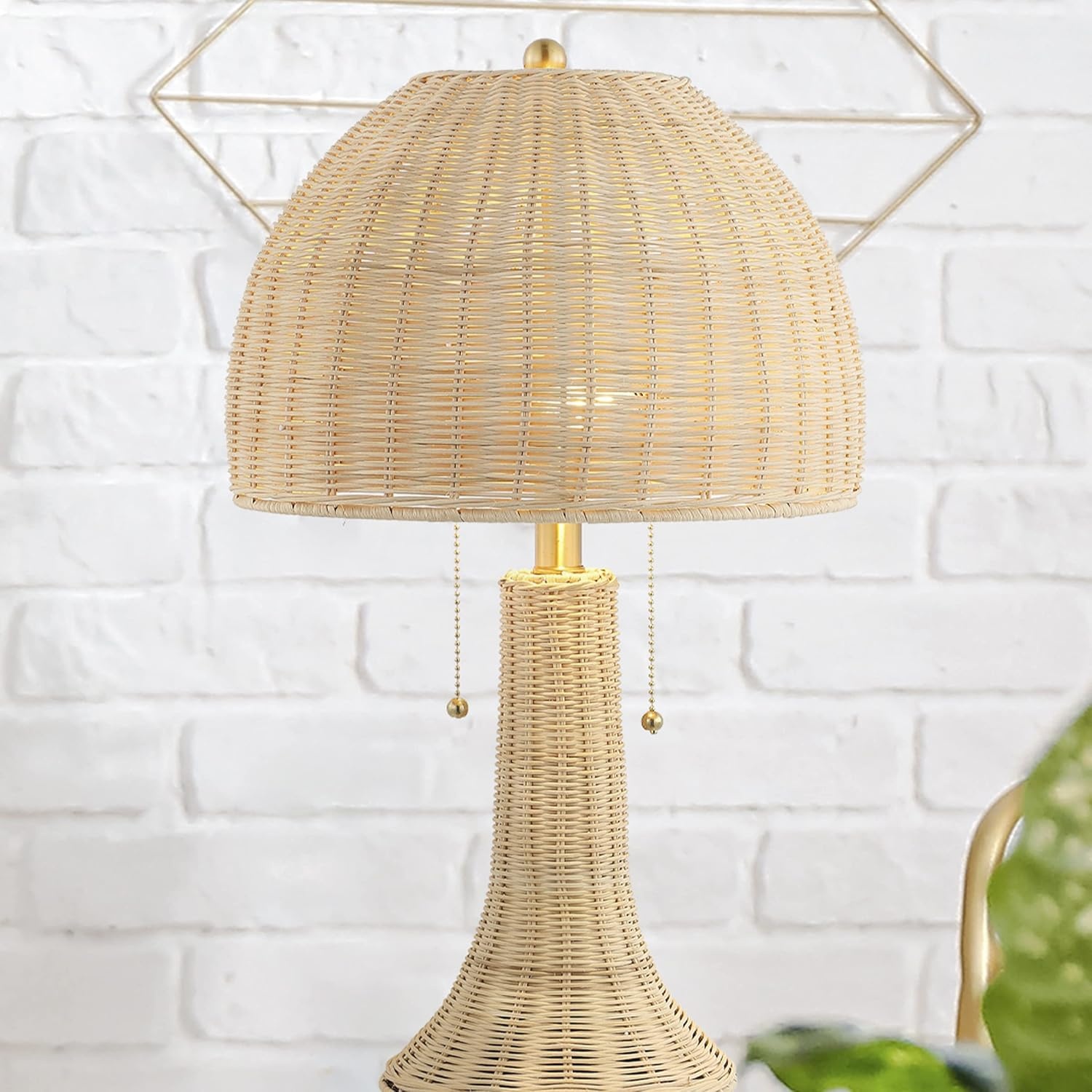 image:imageJONATHAN Y 22 Dark Brown Woven Rattan Mushroom Table Lamp Bohemian Coastal Bedside Lamp for Living Room Bedroom with Rattan Dome Shade LED Bulb Included JYL4011CNaturalBrass Gold