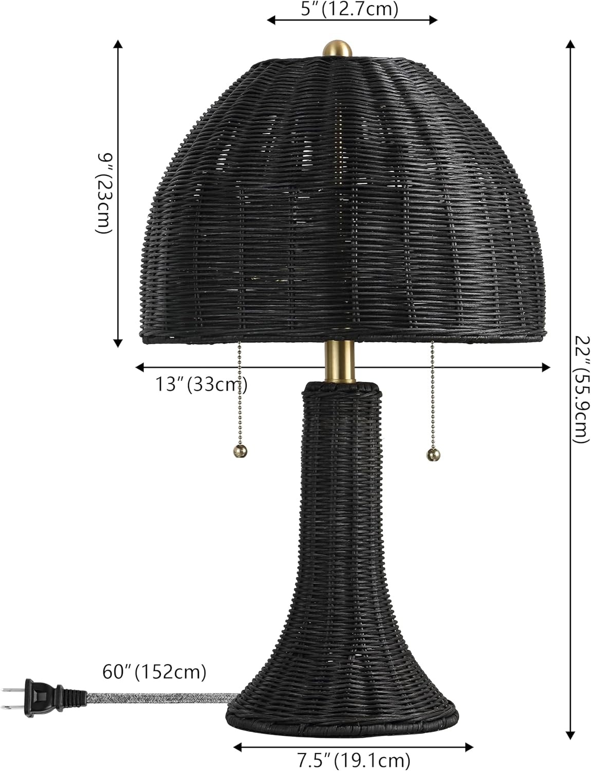 image:imageJONATHAN Y 22 Dark Brown Woven Rattan Mushroom Table Lamp Bohemian Coastal Bedside Lamp for Living Room Bedroom with Rattan Dome Shade LED Bulb Included JYL4011CBlackBrass Gold