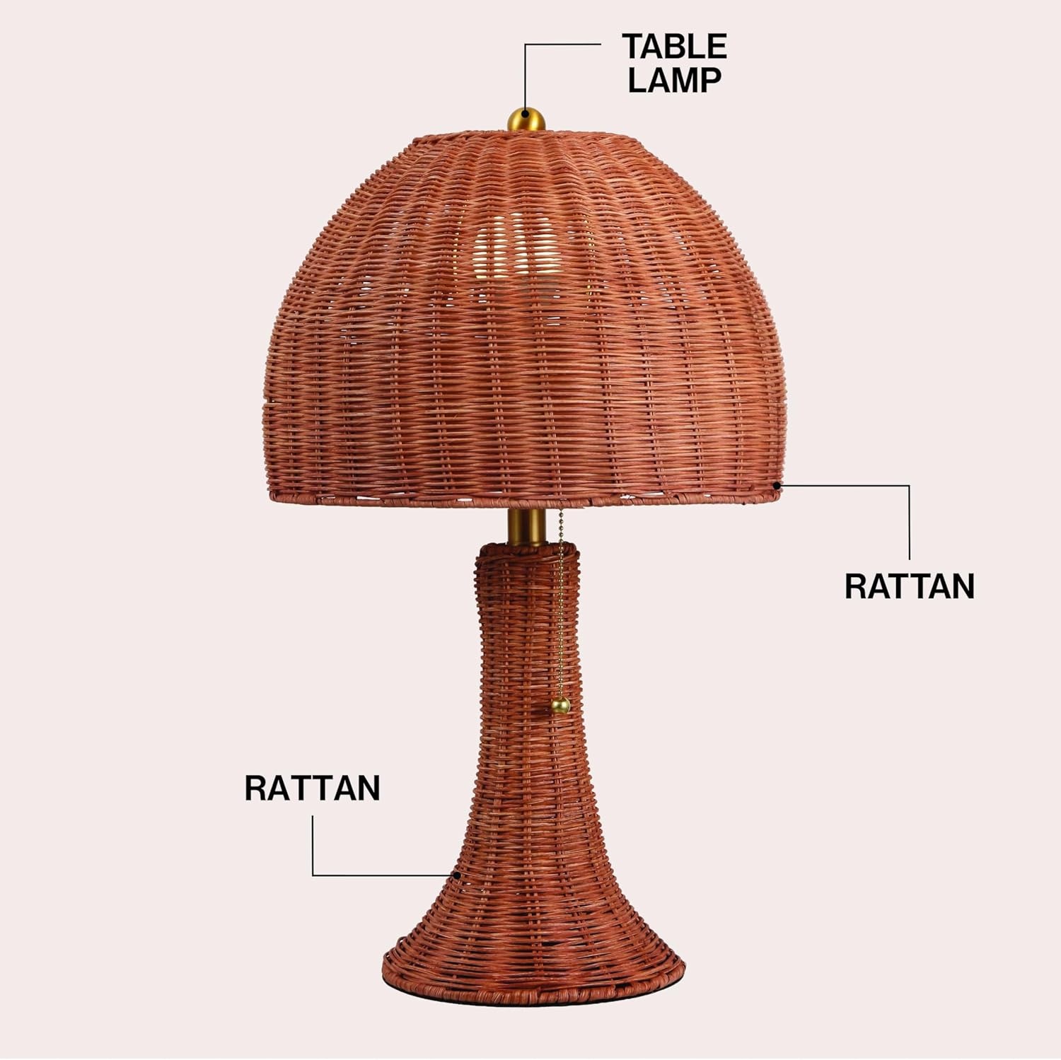 image:imageJONATHAN Y 22 Dark Brown Woven Rattan Mushroom Table Lamp Bohemian Coastal Bedside Lamp for Living Room Bedroom with Rattan Dome Shade LED Bulb Included JYL4011CDark BrownBrass Gold