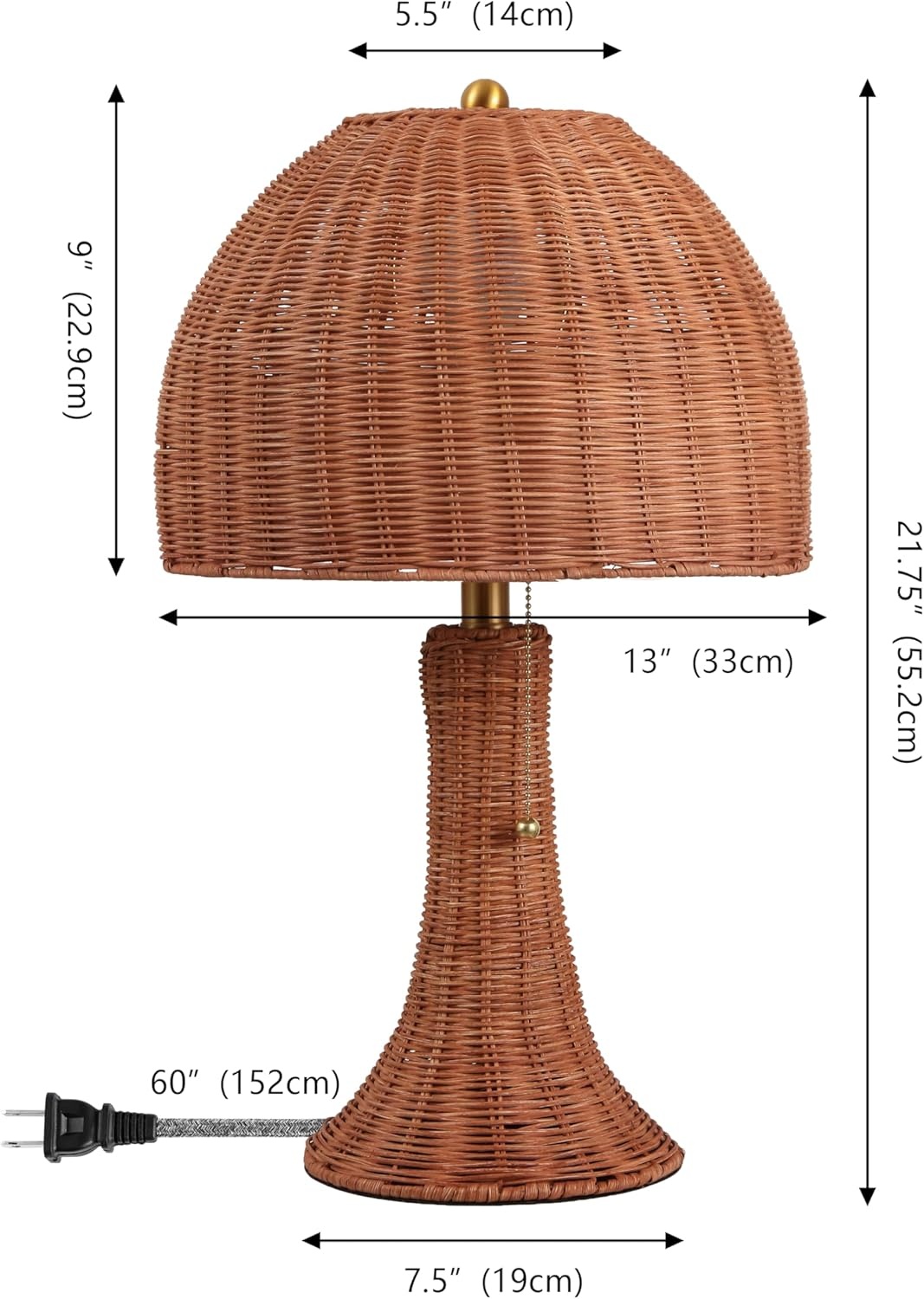 image:imageJONATHAN Y 22 Dark Brown Woven Rattan Mushroom Table Lamp Bohemian Coastal Bedside Lamp for Living Room Bedroom with Rattan Dome Shade LED Bulb Included JYL4011CDark BrownBrass Gold