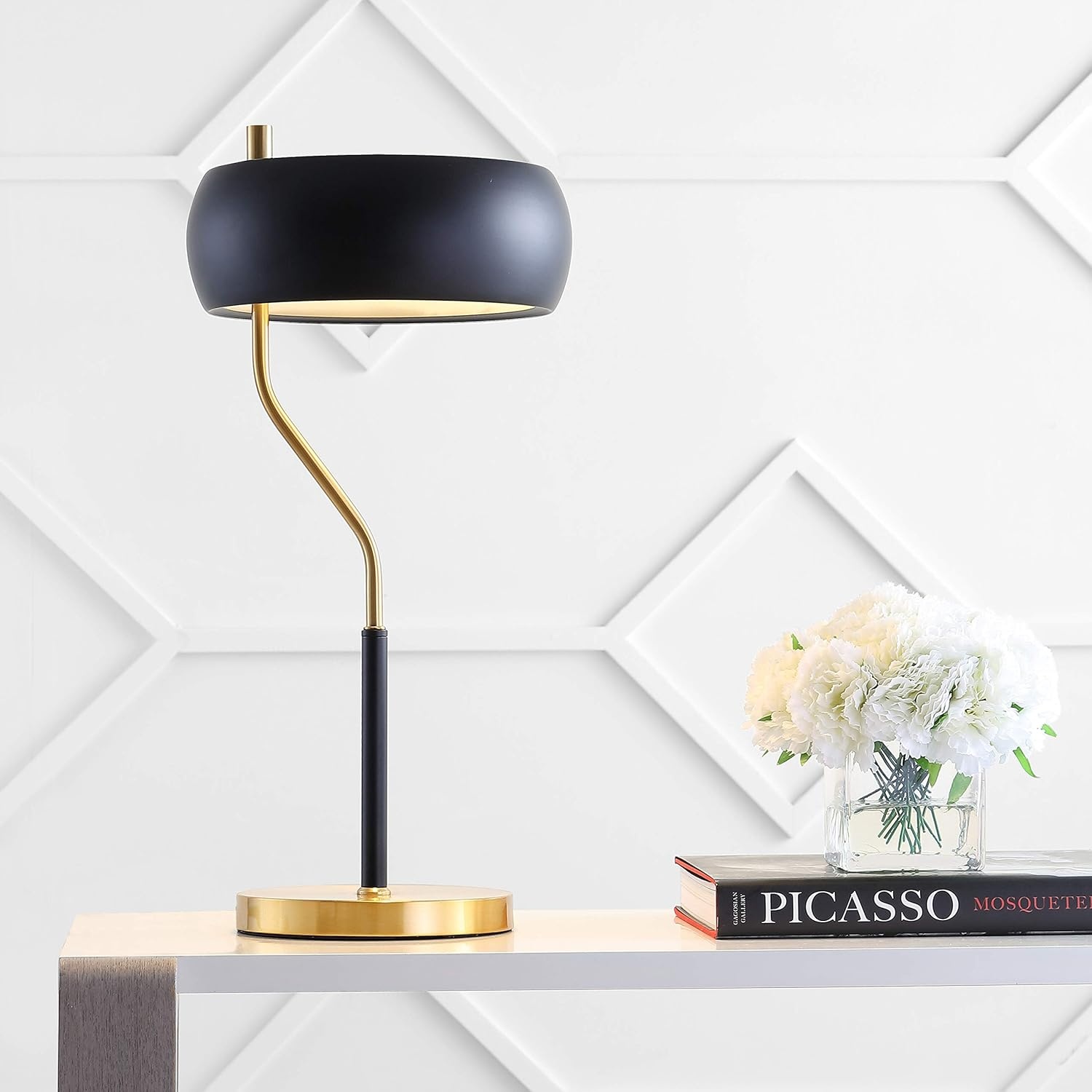 image:imageJONATHAN Y 225 MidCentury Modern Desk Lamp Black and Brass Gold Metal Bedside Lamp for Living Room Bedroom Nightstand Minimalist Office Task Lamp Black Metal Shade LED Bulb Included JYL6008A
