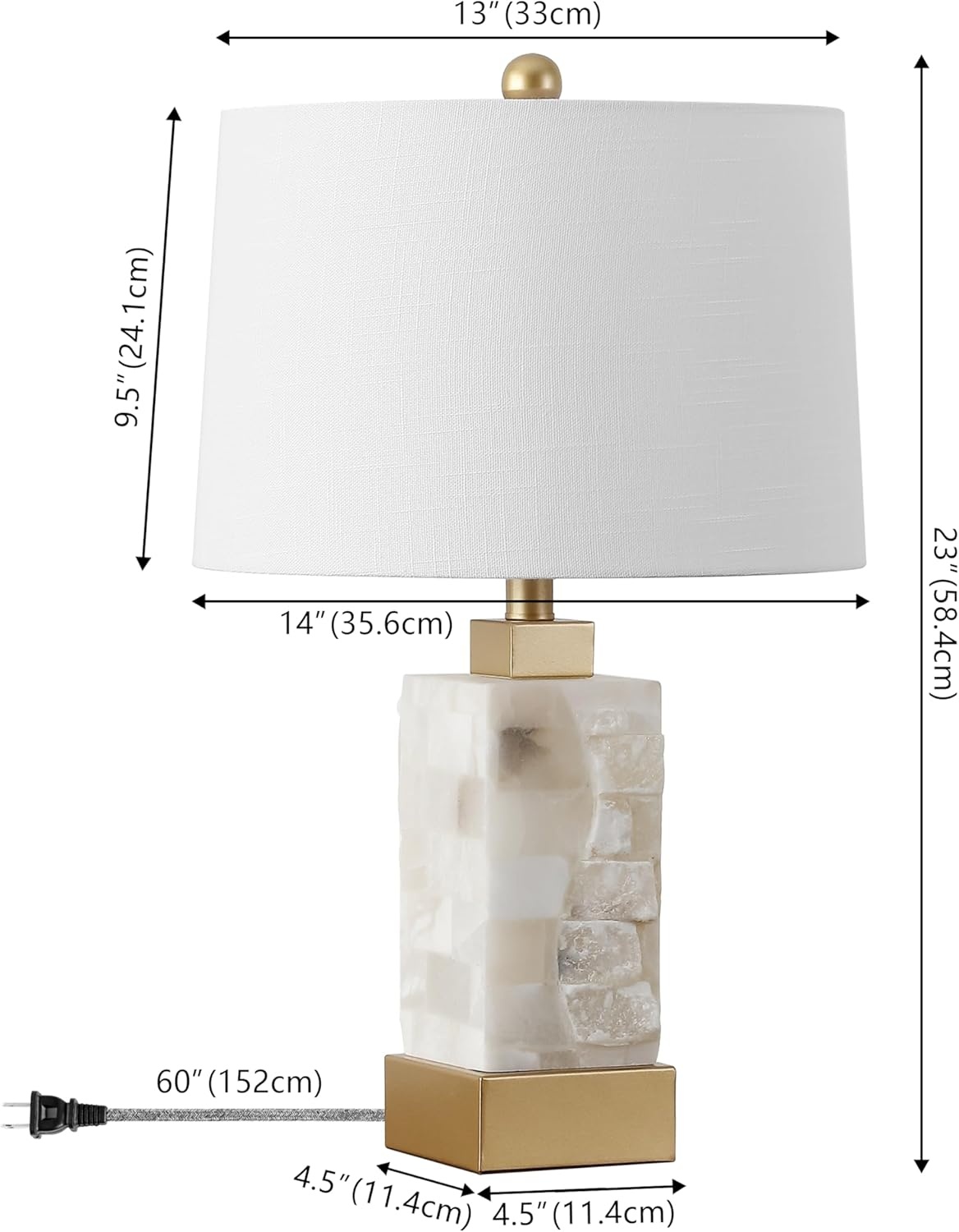 image:imageJONATHAN Y 23 White Black 2Light Alabaster Rectangular Table Lamp with Night Light Modern Coastal Bedside Lamp for Bedroom with White Linen Drum Shade LED Bulbs Included JYL6202BWhiteGold Leaf
