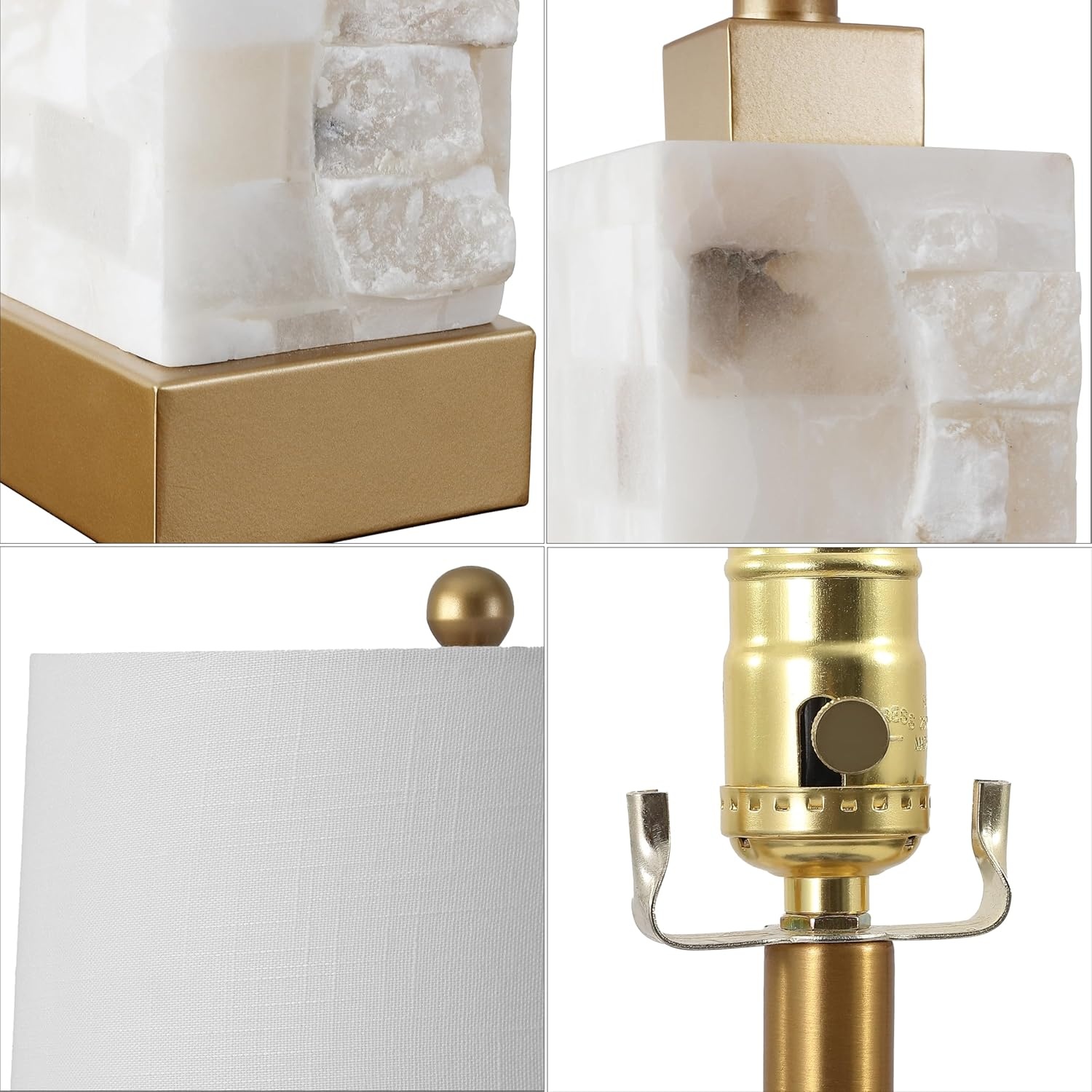 image:imageJONATHAN Y 23 White Black 2Light Alabaster Rectangular Table Lamp with Night Light Modern Coastal Bedside Lamp for Bedroom with White Linen Drum Shade LED Bulbs Included JYL6202BWhiteGold Leaf