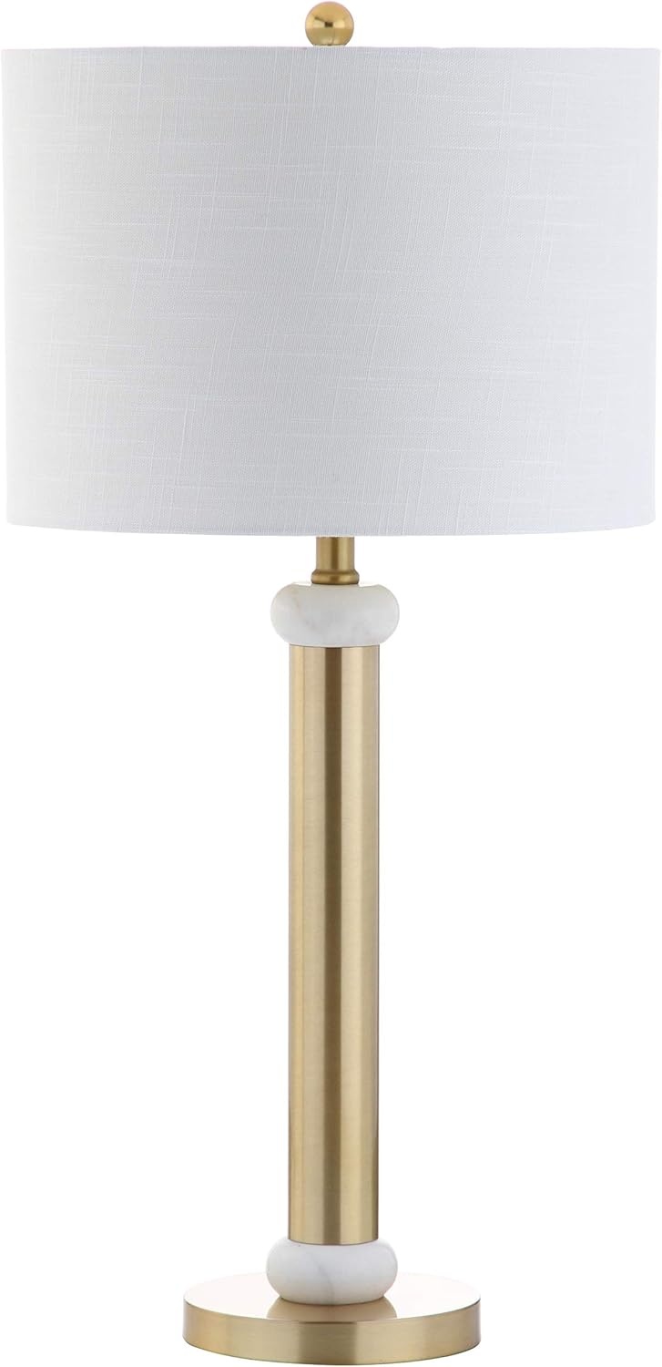 image:imageJONATHAN Y 27 Brass Gold and Marble LED Table Lamp Contemporary Transitional Column Bedside Lamp for Bedroom Living Room White Linen Drum Shade LED Bulb Included JYL1087A