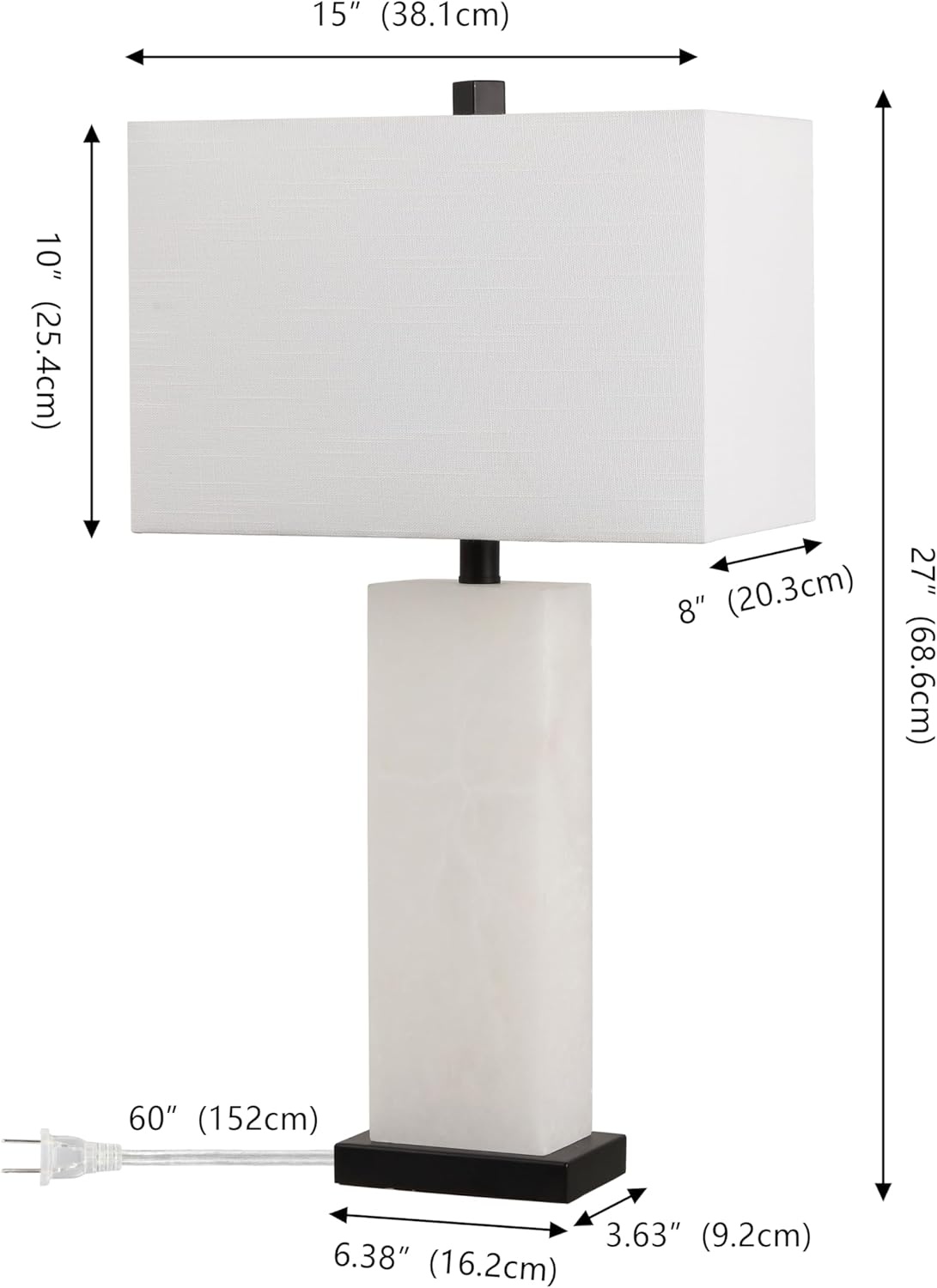 image:imageJONATHAN Y 27 White Black Alabaster Rectangular Table Lamp Contemporary Modern Bedside Nightstand Lamp for Living Room Bedroom with White Linen Shade LED Bulb Included JYL2009BWhite AlabasterBlack