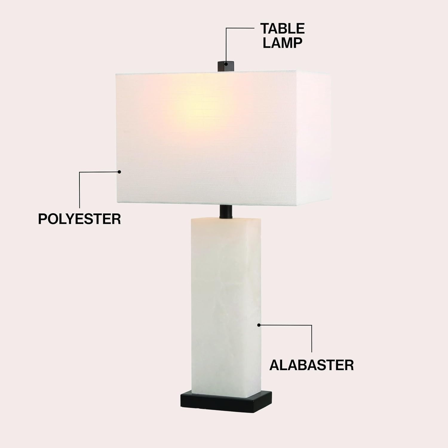 image:imageJONATHAN Y 27 White Black Alabaster Rectangular Table Lamp Contemporary Modern Bedside Nightstand Lamp for Living Room Bedroom with White Linen Shade LED Bulb Included JYL2009BWhite AlabasterBlack