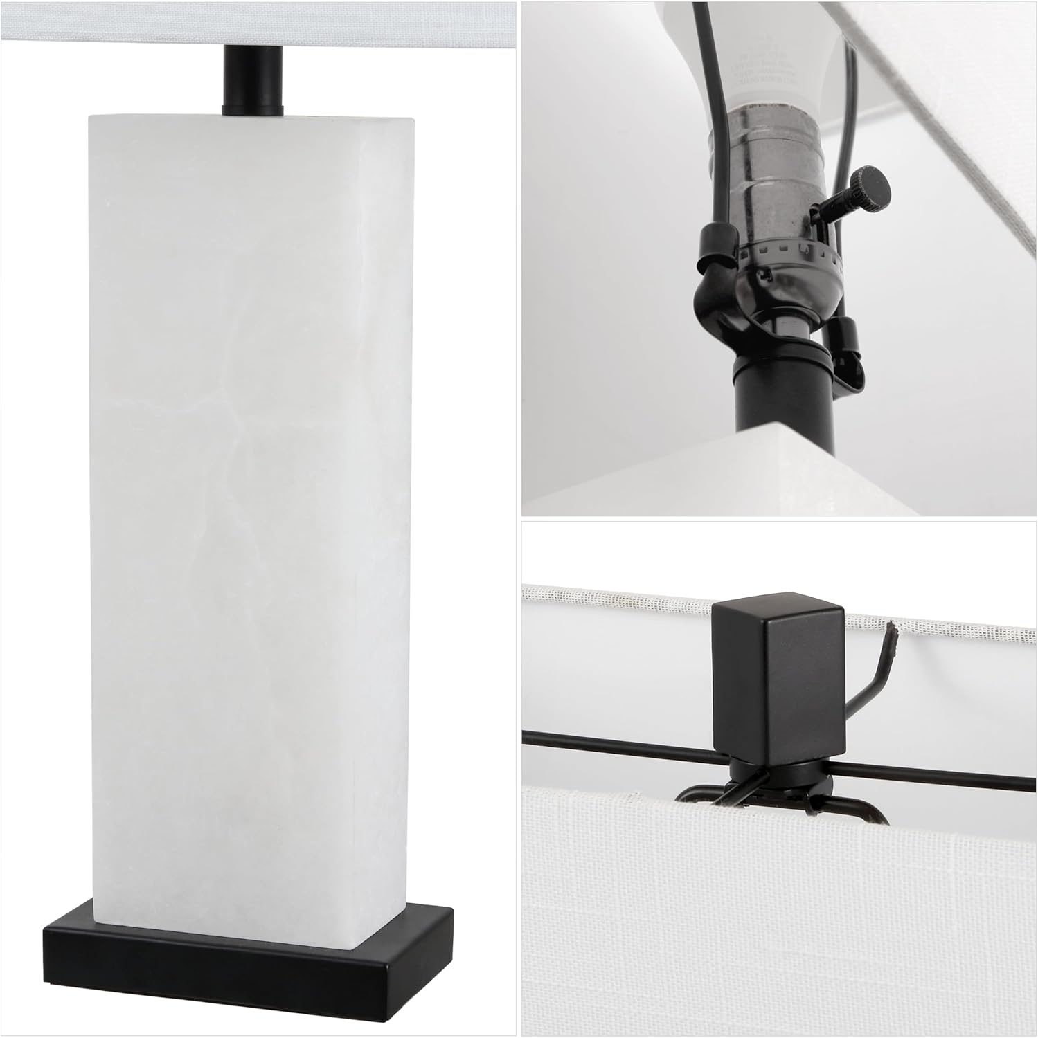 image:imageJONATHAN Y 27 White Black Alabaster Rectangular Table Lamp Contemporary Modern Bedside Nightstand Lamp for Living Room Bedroom with White Linen Shade LED Bulb Included JYL2009BWhite AlabasterBlack