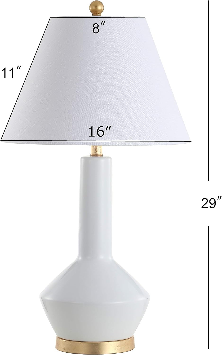 image:imageJONATHAN Y 29 Navy Blue and Brass Gold Ceramic Table Lamp for Bedroom White Linen Shade MidCentury Modern Gourd Bedside Lamp for Living Room LED Bulb Included JYL6207AWhite