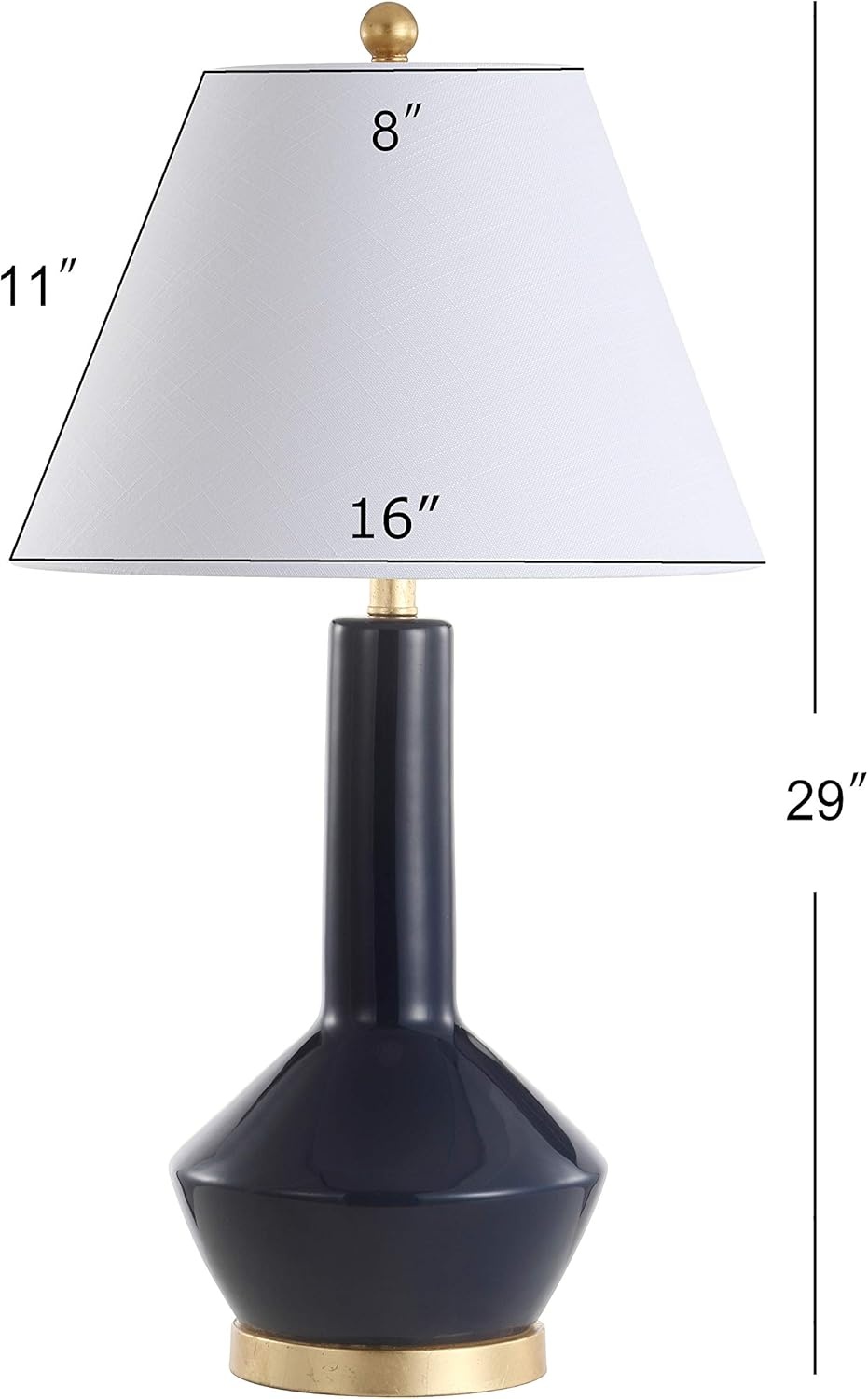 image:imageJONATHAN Y 29 Navy Blue and Brass Gold Ceramic Table Lamp for Bedroom White Linen Shade MidCentury Modern Gourd Bedside Lamp for Living Room LED Bulb Included JYL6207ANavy