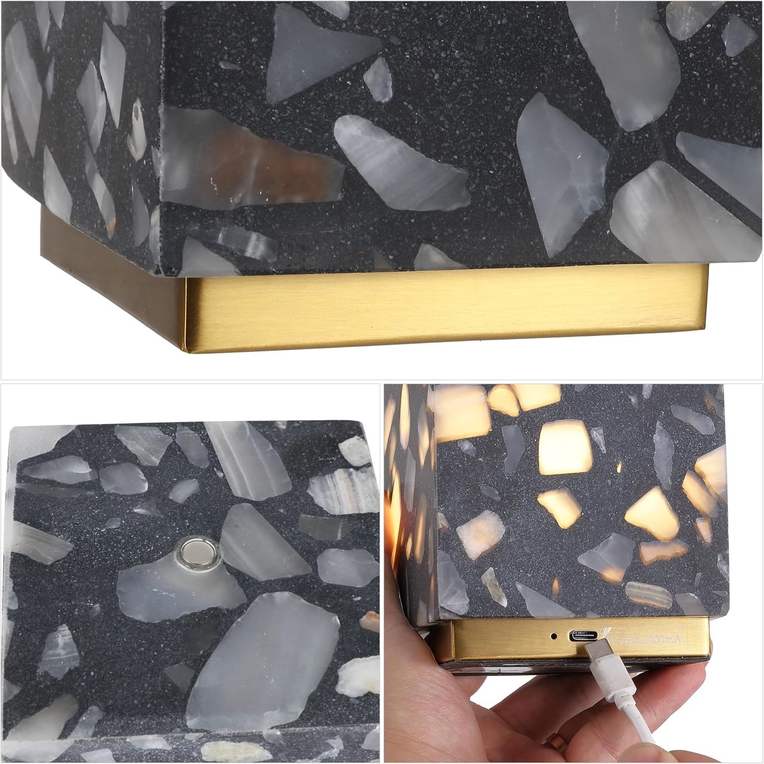 image:imageJONATHAN Y 463 Black Terrazzo Brass Gold Cubed Mini Table Lamp Modern Glam Mini Nightstand Lamp for Bedroom Rechargeable Cordless Dimmable Integrated LED with Touch Sensor Set of 2 JYL1200BSET2Black Terrazzo