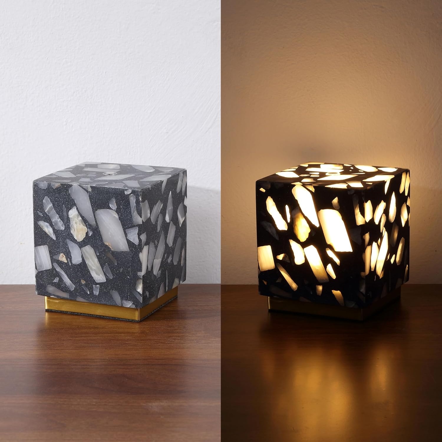 image:imageJONATHAN Y 463 Black Terrazzo Brass Gold Cubed Mini Table Lamp Modern Glam Mini Nightstand Lamp for Bedroom Rechargeable Cordless Dimmable Integrated LED with Touch Sensor Set of 2 JYL1200BSET2Black Terrazzo