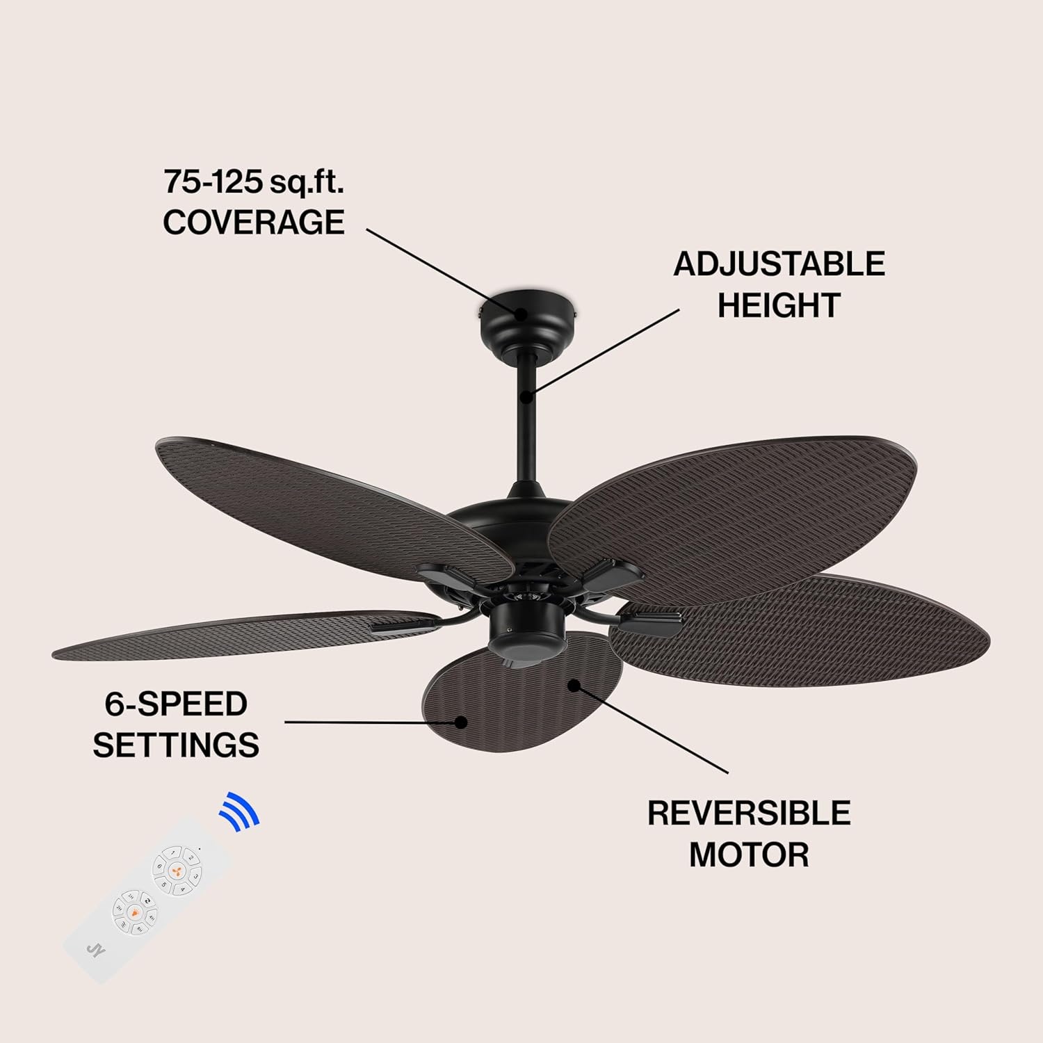 image:imageJONATHAN Y 52 White Metal Tropical Palm Leaf Blades Ceiling Fan Coastal Bohemian for Living Room Mobile App and Remote Control 6Speed Sloped Ceiling Compatible JYL9719DDark Brown Wood