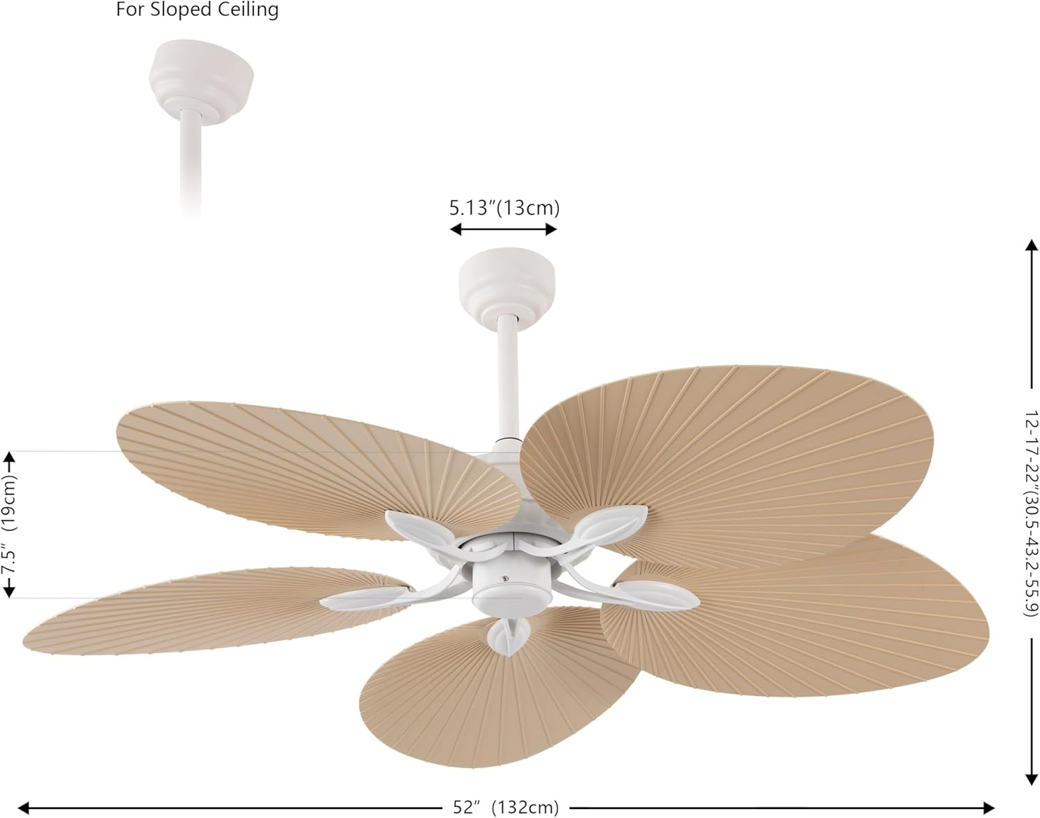 image:imageJONATHAN Y 52 White Metal Tropical Palm Leaf Blades Ceiling Fan Coastal Bohemian for Living Room Mobile App and Remote Control 6Speed Sloped Ceiling Compatible JYL9719DBeige