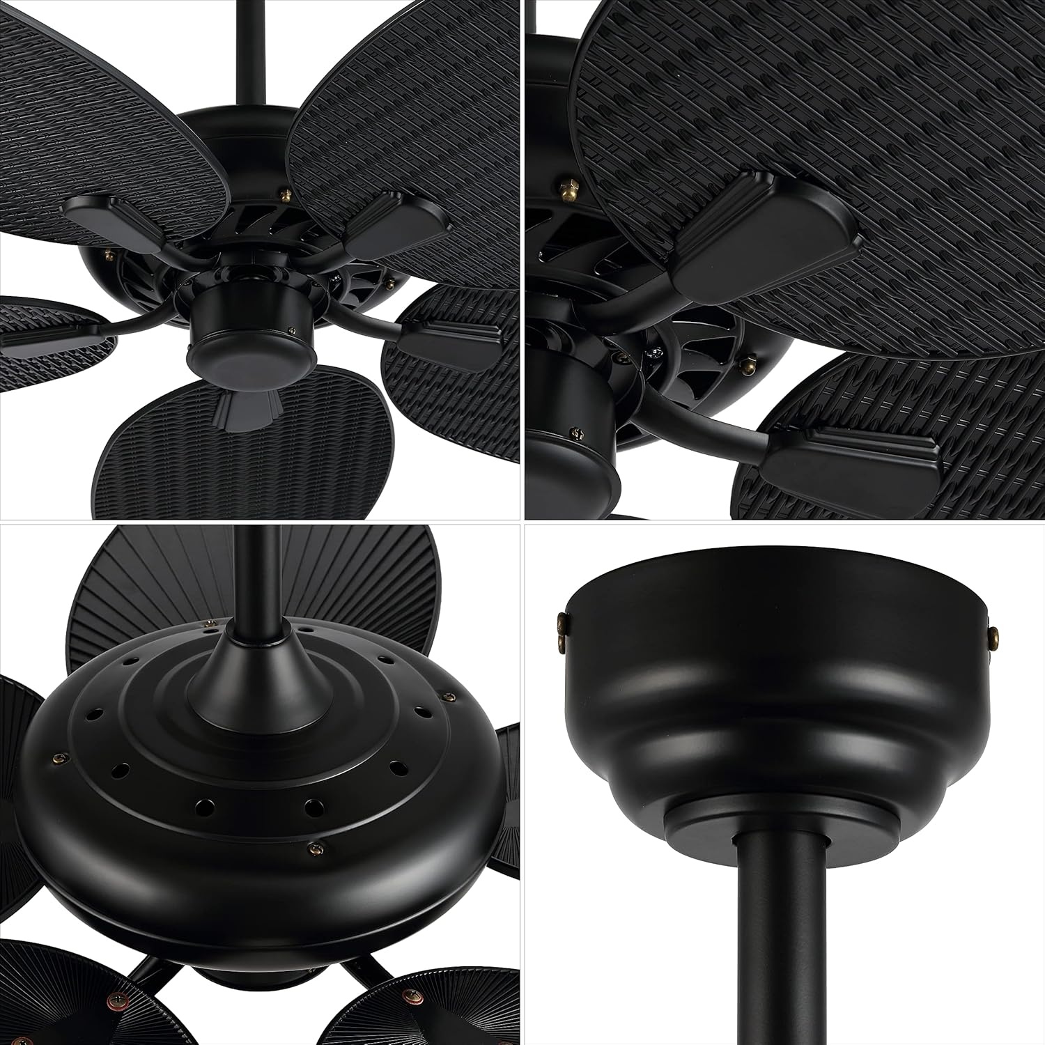 image:imageJONATHAN Y 52 White Metal Tropical Palm Leaf Blades Ceiling Fan Coastal Bohemian for Living Room Mobile App and Remote Control 6Speed Sloped Ceiling Compatible JYL9719DBlack
