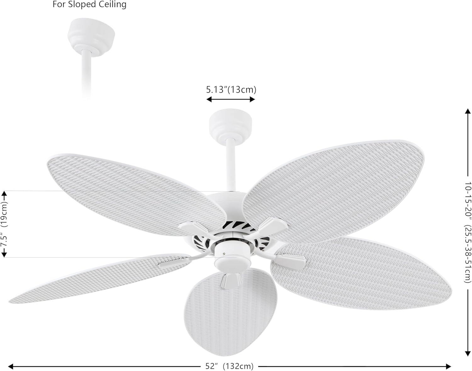 image:imageJONATHAN Y 52 White Metal Tropical Palm Leaf Blades Ceiling Fan Coastal Bohemian for Living Room Mobile App and Remote Control 6Speed Sloped Ceiling Compatible JYL9719DWhite
