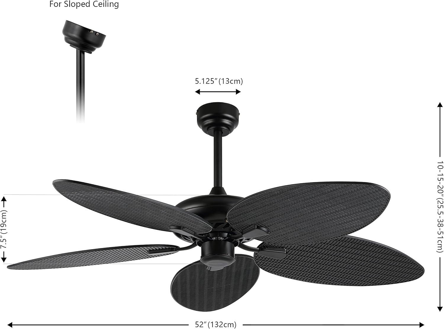 image:imageJONATHAN Y 52 White Metal Tropical Palm Leaf Blades Ceiling Fan Coastal Bohemian for Living Room Mobile App and Remote Control 6Speed Sloped Ceiling Compatible JYL9719DBlack