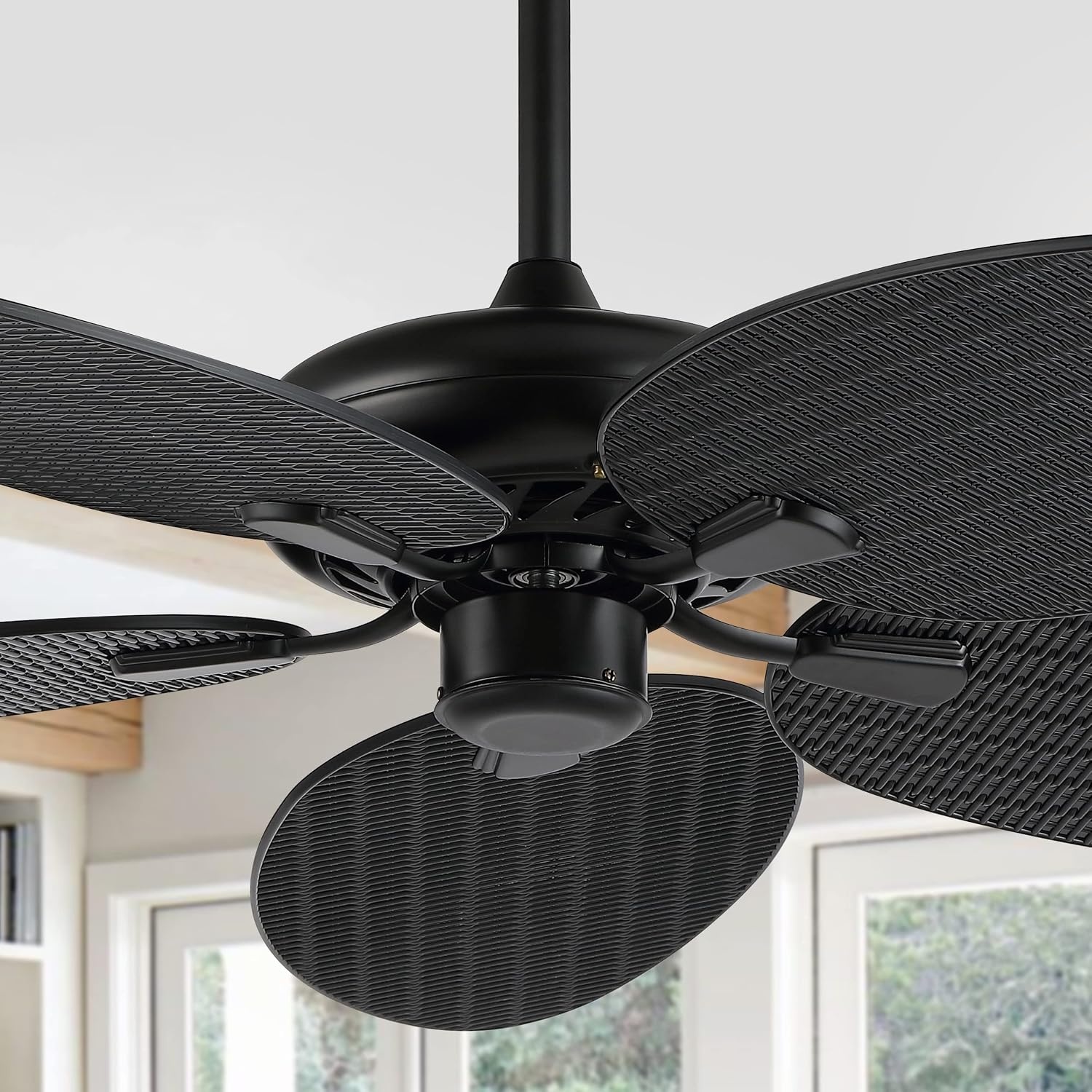 image:imageJONATHAN Y 52 White Metal Tropical Palm Leaf Blades Ceiling Fan Coastal Bohemian for Living Room Mobile App and Remote Control 6Speed Sloped Ceiling Compatible JYL9719DBlack