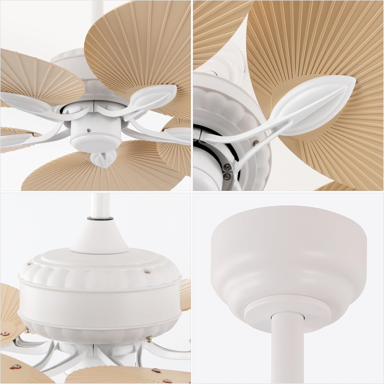 image:imageJONATHAN Y 52 White Metal Tropical Palm Leaf Blades Ceiling Fan Coastal Bohemian for Living Room Mobile App and Remote Control 6Speed Sloped Ceiling Compatible JYL9719DBeige