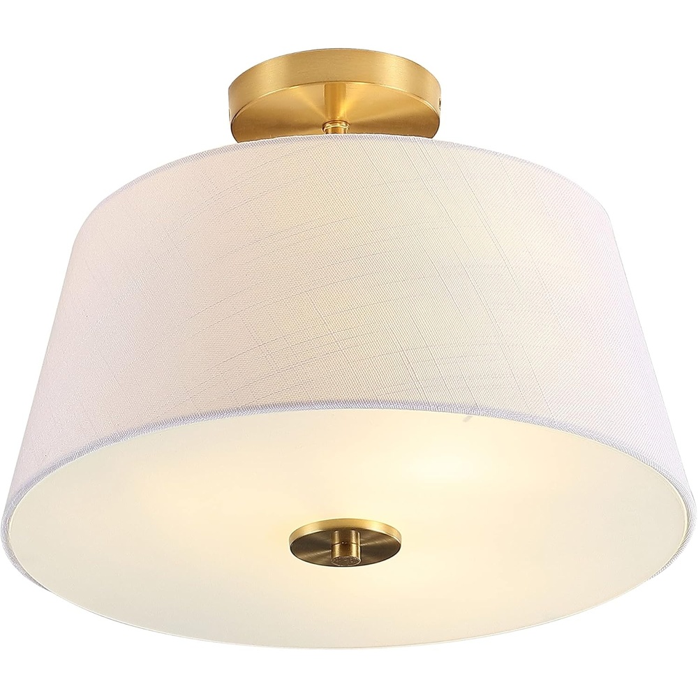 image:imageJONATHAN Y 15 Oil Rubbed Bronze White 3Light Metal Cylinder Semi Flush Mount Modern MidCentury Ceiling Light for Living Room Dining Room with Empire Fabric Shade LED Bulbs Included JYL9922BBrass GoldWhite