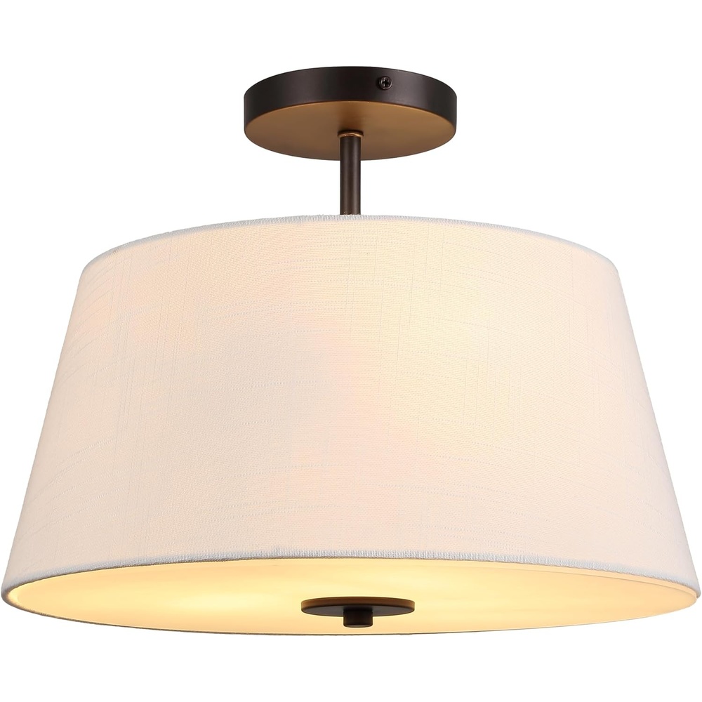 image:imageJONATHAN Y 15 Oil Rubbed Bronze White 3Light Metal Cylinder Semi Flush Mount Modern MidCentury Ceiling Light for Living Room Dining Room with Empire Fabric Shade LED Bulbs Included JYL9922BOilRubbed Bronze
