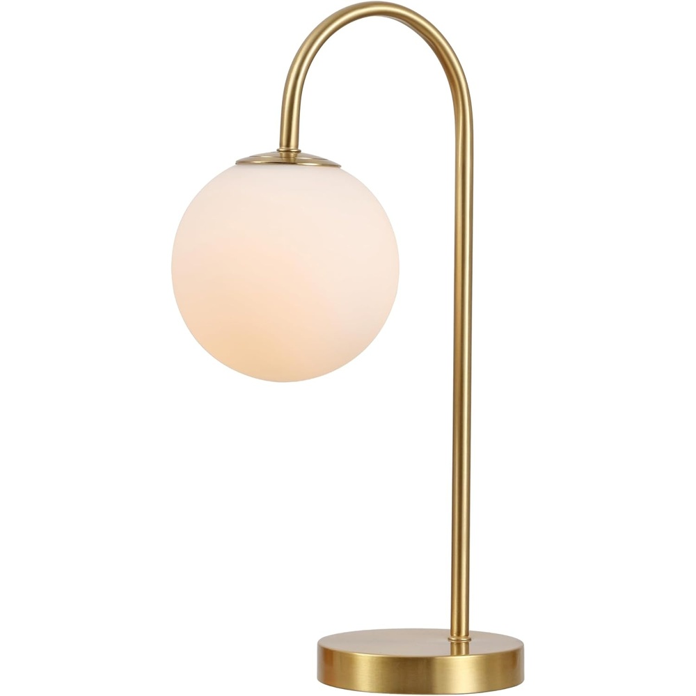 image:imageJONATHAN Y 1825 Brass Gold Glass Globe Table Lamp Minimalist MidCentury Bedside Lamp for Bedroom Living Room with White Glass Shade LED Bulb Included JYL6010BBrass Gold