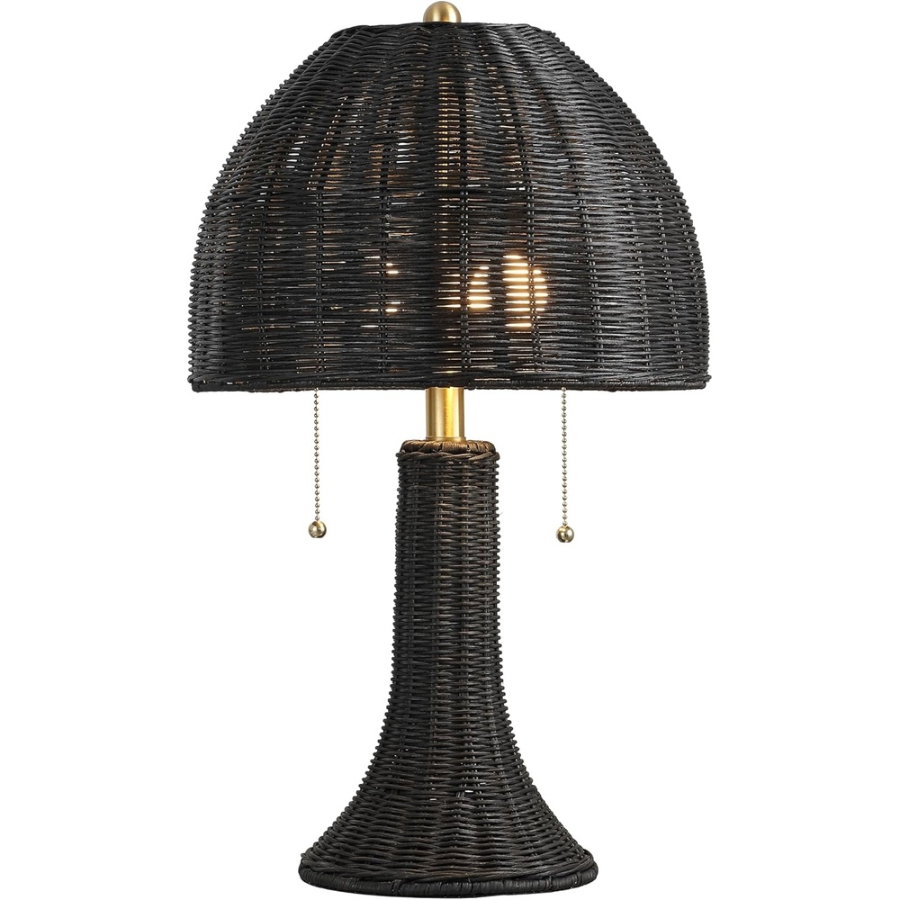 image:imageJONATHAN Y 22 Dark Brown Woven Rattan Mushroom Table Lamp Bohemian Coastal Bedside Lamp for Living Room Bedroom with Rattan Dome Shade LED Bulb Included JYL4011CBlackBrass Gold