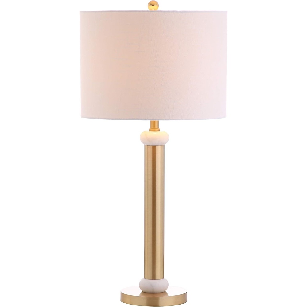 image:imageJONATHAN Y 27 Brass Gold and Marble LED Table Lamp Contemporary Transitional Column Bedside Lamp for Bedroom Living Room White Linen Drum Shade LED Bulb Included JYL1087A