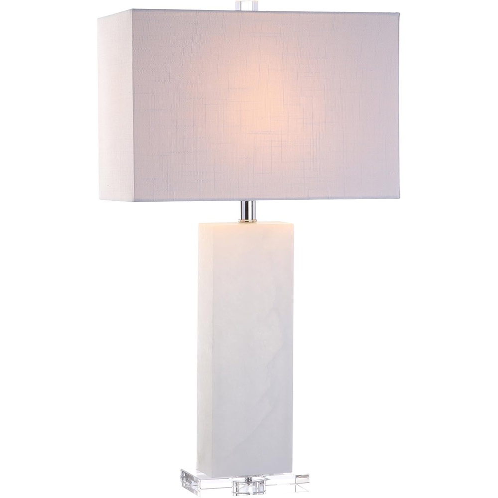 image:imageJONATHAN Y 27 White Black Alabaster Rectangular Table Lamp Contemporary Modern Bedside Nightstand Lamp for Living Room Bedroom with White Linen Shade LED Bulb Included JYL2009BWhite Alabaster