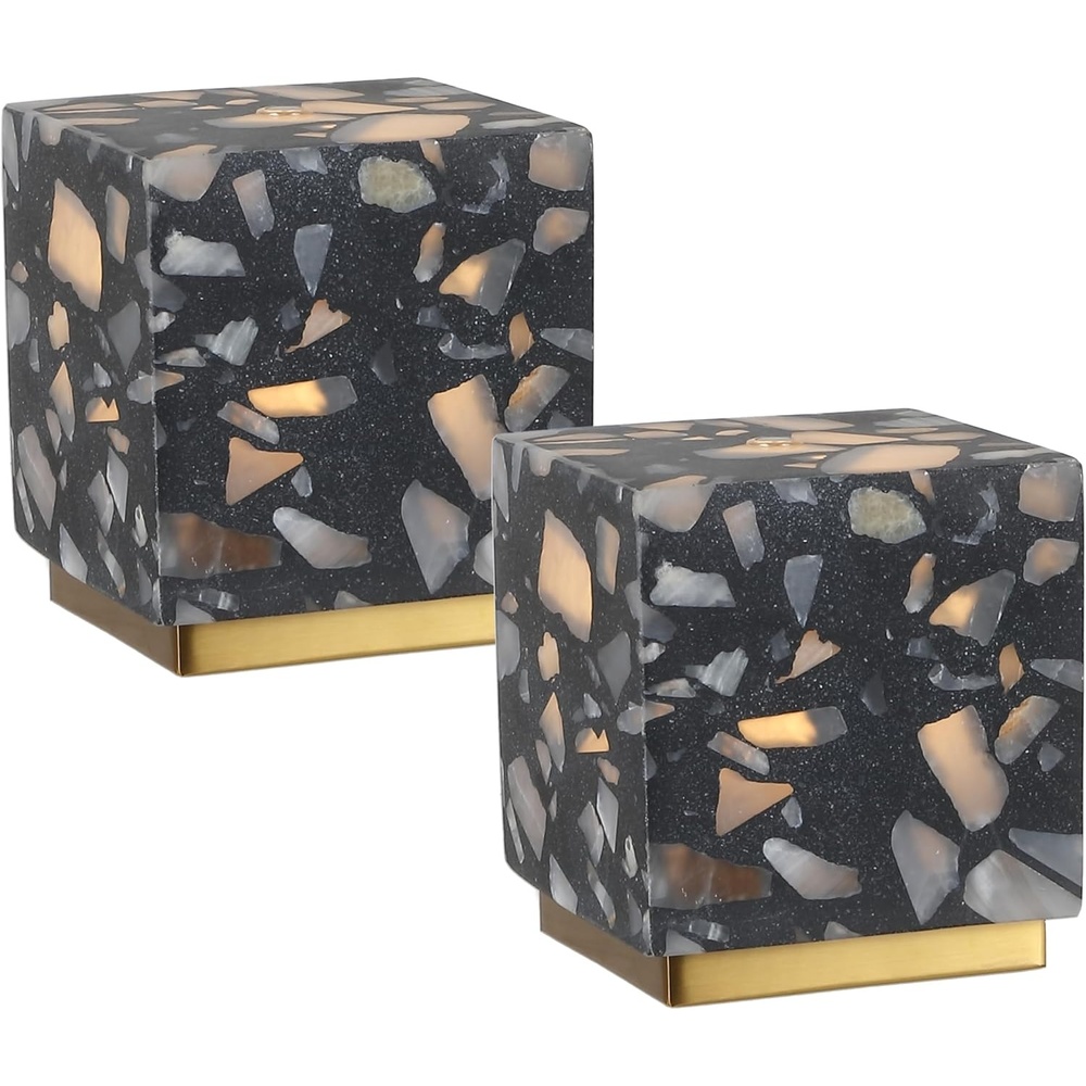 image:imageJONATHAN Y 463 Black Terrazzo Brass Gold Cubed Mini Table Lamp Modern Glam Mini Nightstand Lamp for Bedroom Rechargeable Cordless Dimmable Integrated LED with Touch Sensor Set of 2 JYL1200BSET2Black Terrazzo