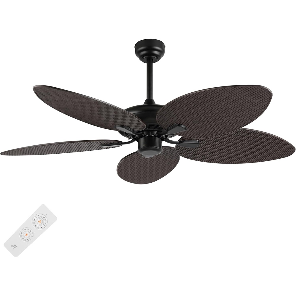 image:imageJONATHAN Y 52 White Metal Tropical Palm Leaf Blades Ceiling Fan Coastal Bohemian for Living Room Mobile App and Remote Control 6Speed Sloped Ceiling Compatible JYL9719DDark Brown Wood