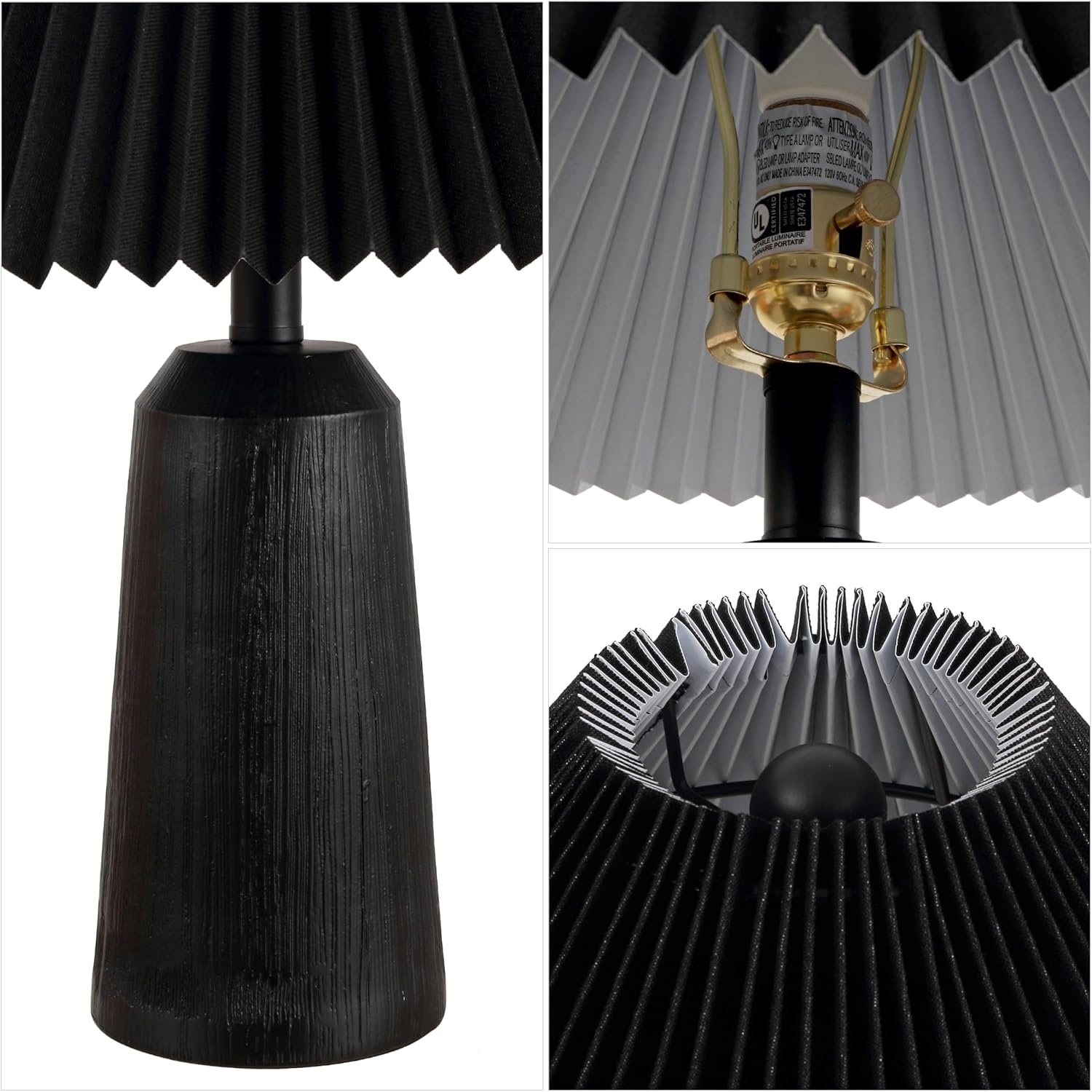 image:imageJONATHAN Y 205 Black Wood Finish Resin Cylinder Table Lamp Modern Rustic Scandinavian Bedside Lamp for Living Room Bedroom with Black Pleated Empire Shade LED Bulb Included JYL1146BBlack Wood Finish