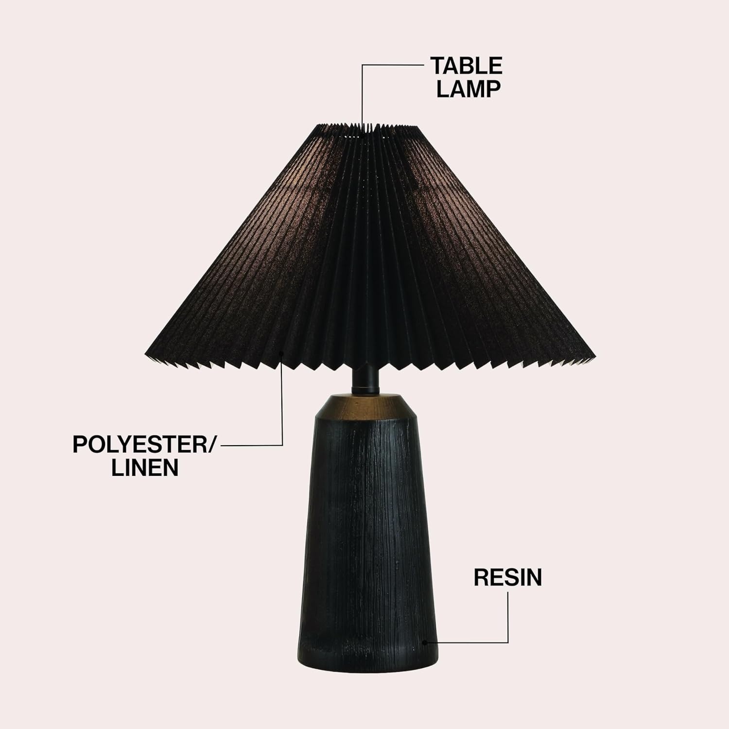 image:imageJONATHAN Y 205 Black Wood Finish Resin Cylinder Table Lamp Modern Rustic Scandinavian Bedside Lamp for Living Room Bedroom with Black Pleated Empire Shade LED Bulb Included JYL1146BBlack Wood Finish