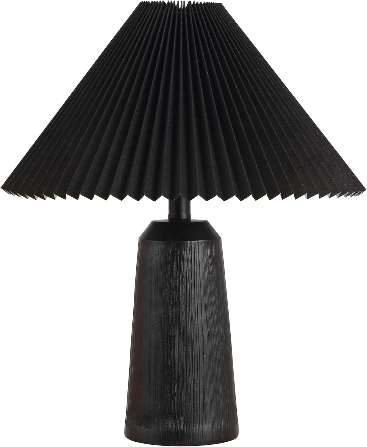 image:imageJONATHAN Y 205 Black Wood Finish Resin Cylinder Table Lamp Modern Rustic Scandinavian Bedside Lamp for Living Room Bedroom with Black Pleated Empire Shade LED Bulb Included JYL1146BBlack Wood Finish