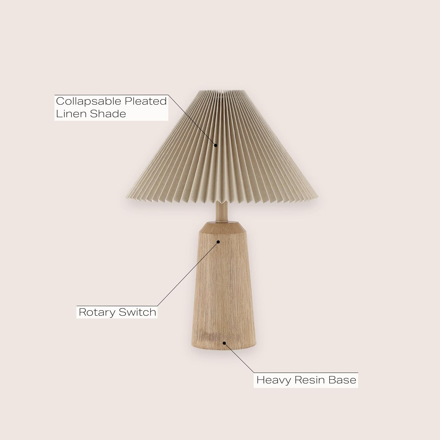 image:imageJONATHAN Y 205 Black Wood Finish Resin Cylinder Table Lamp Modern Rustic Scandinavian Bedside Lamp for Living Room Bedroom with Black Pleated Empire Shade LED Bulb Included JYL1146BBeige Wood Finish
