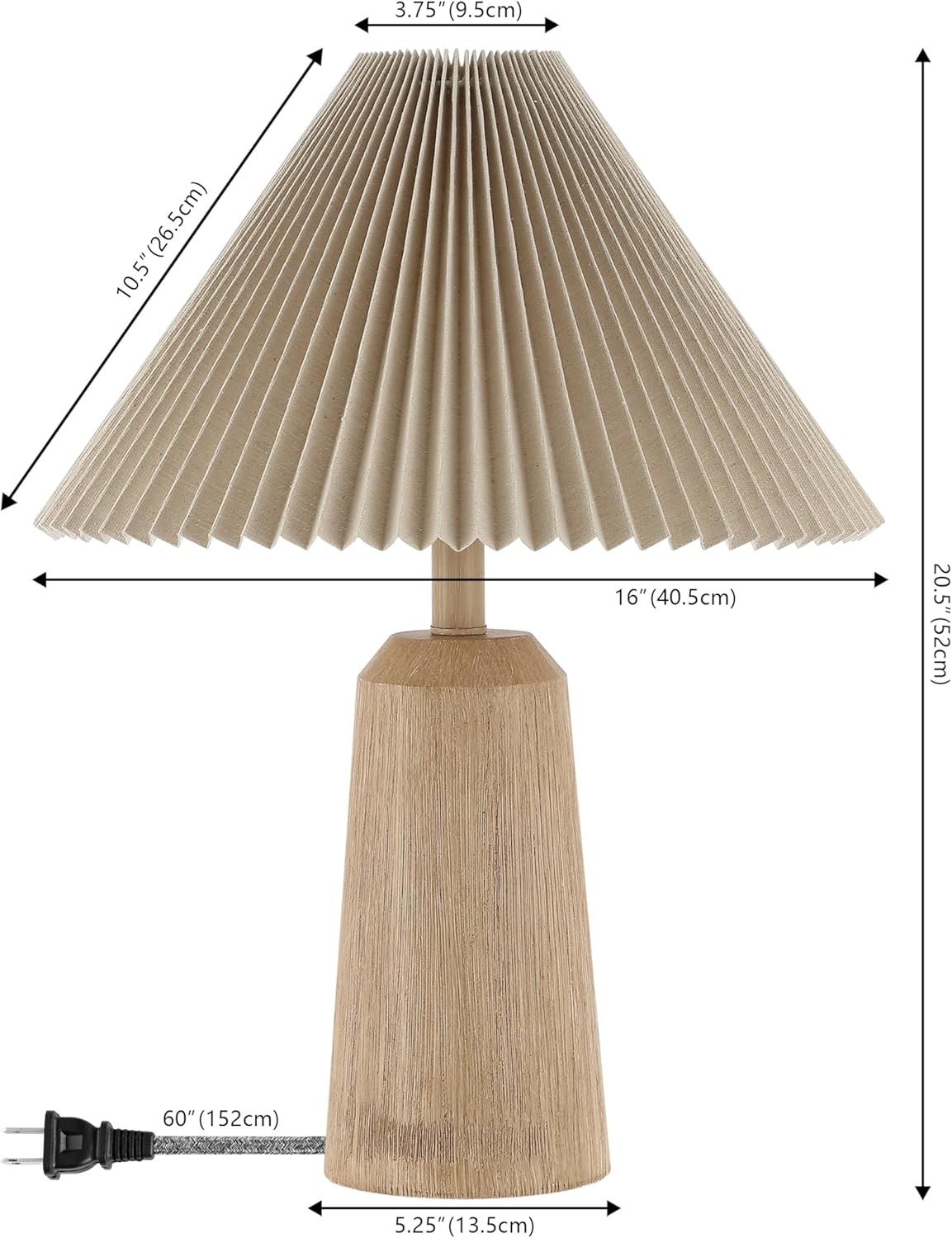 image:imageJONATHAN Y 205 Black Wood Finish Resin Cylinder Table Lamp Modern Rustic Scandinavian Bedside Lamp for Living Room Bedroom with Black Pleated Empire Shade LED Bulb Included JYL1146BBeige Wood Finish
