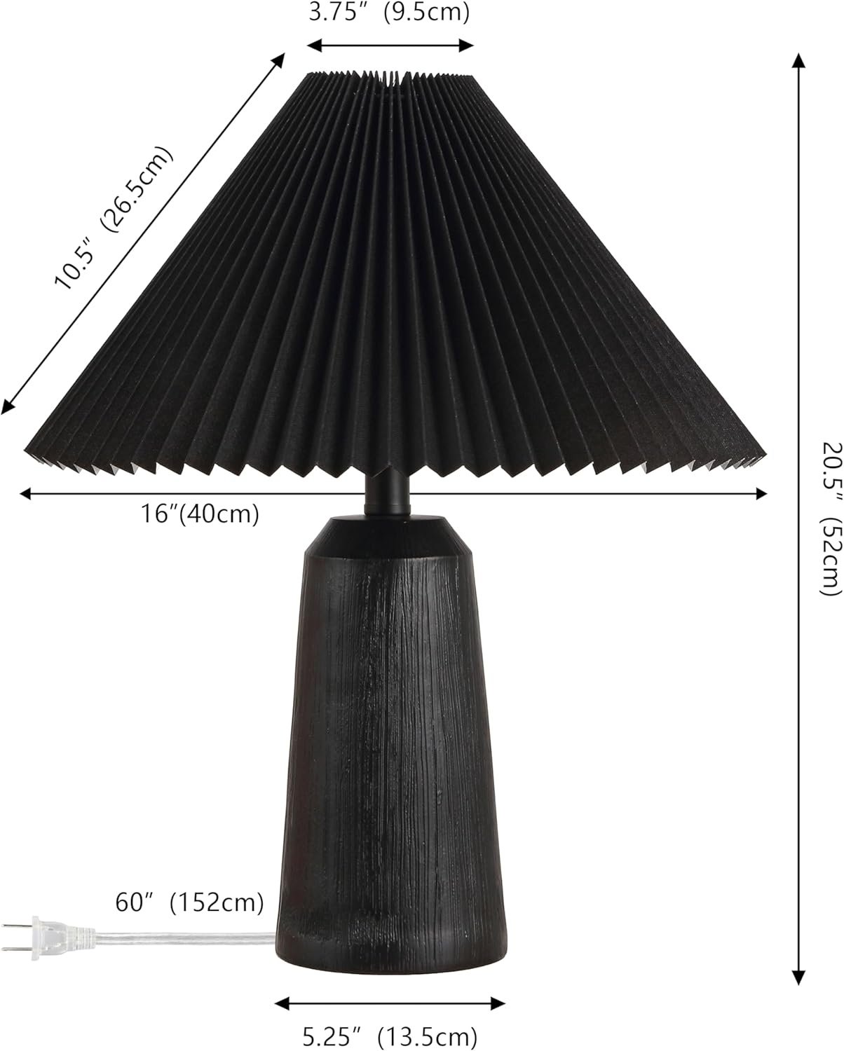 image:imageJONATHAN Y 205 Black Wood Finish Resin Cylinder Table Lamp Modern Rustic Scandinavian Bedside Lamp for Living Room Bedroom with Black Pleated Empire Shade LED Bulb Included JYL1146BBlack Wood Finish