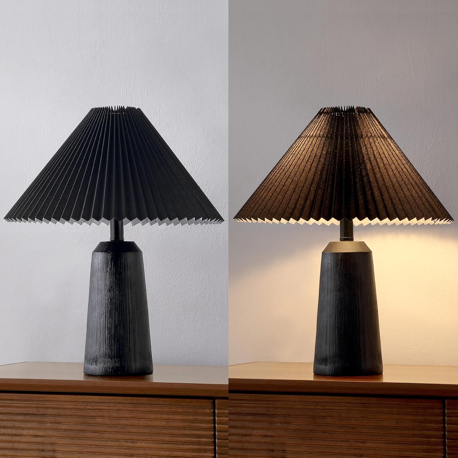 image:imageJONATHAN Y 205 Black Wood Finish Resin Cylinder Table Lamp Modern Rustic Scandinavian Bedside Lamp for Living Room Bedroom with Black Pleated Empire Shade LED Bulb Included JYL1146BBlack Wood Finish