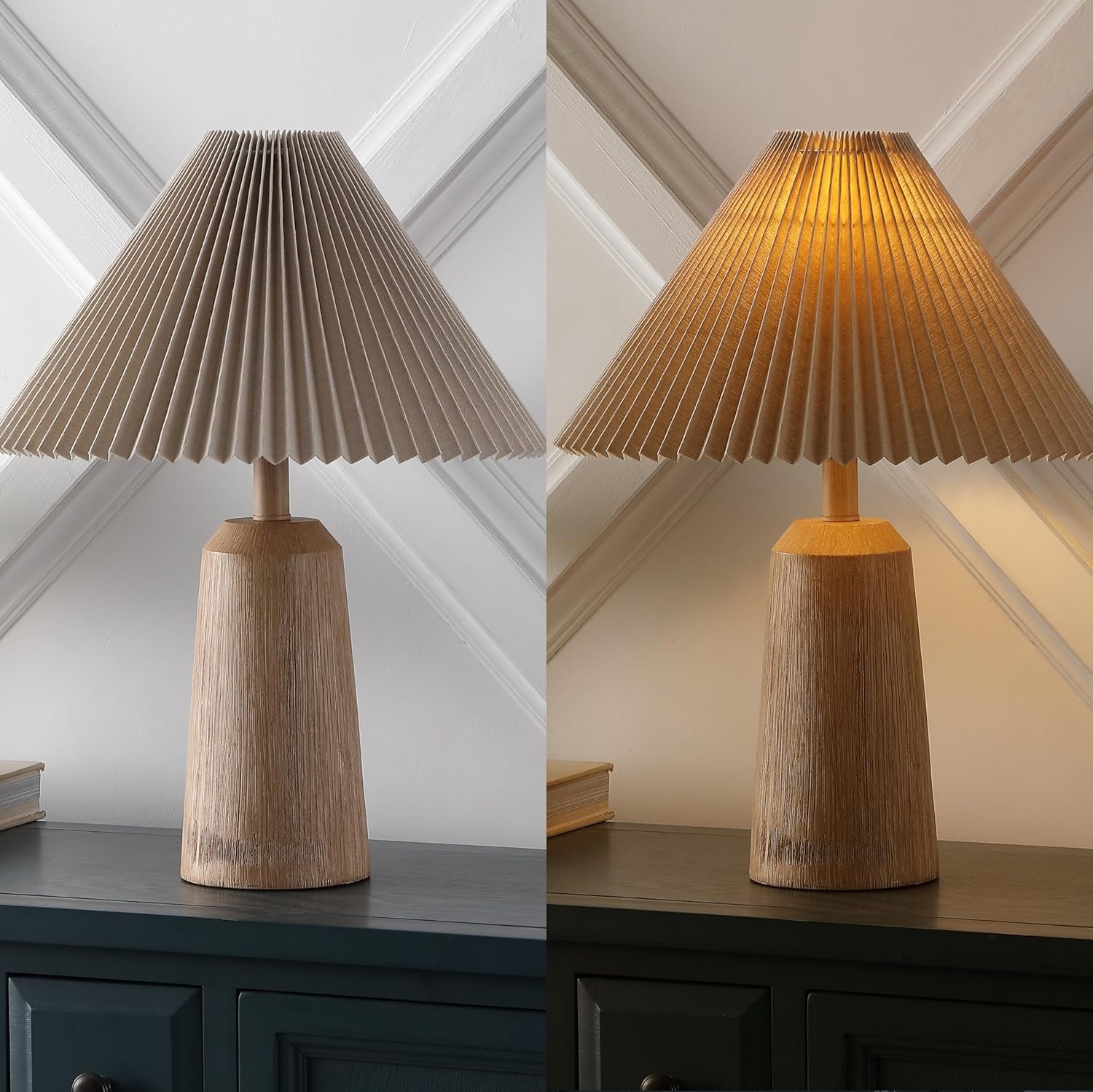 image:imageJONATHAN Y 205 Black Wood Finish Resin Cylinder Table Lamp Modern Rustic Scandinavian Bedside Lamp for Living Room Bedroom with Black Pleated Empire Shade LED Bulb Included JYL1146BBeige Wood Finish