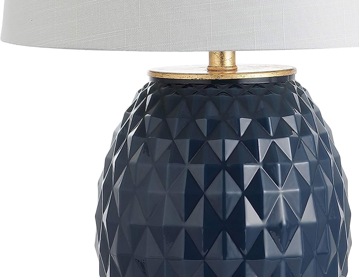 image:imageJONATHAN Y 255 NavyGold Leaf Modern Diamond Table Lamp for Living Room Bedroom Nightstand White Linen Drum Shade Gold Leaf Accents LED Bulb Included Glam Decor JYL5043BNavyGold
