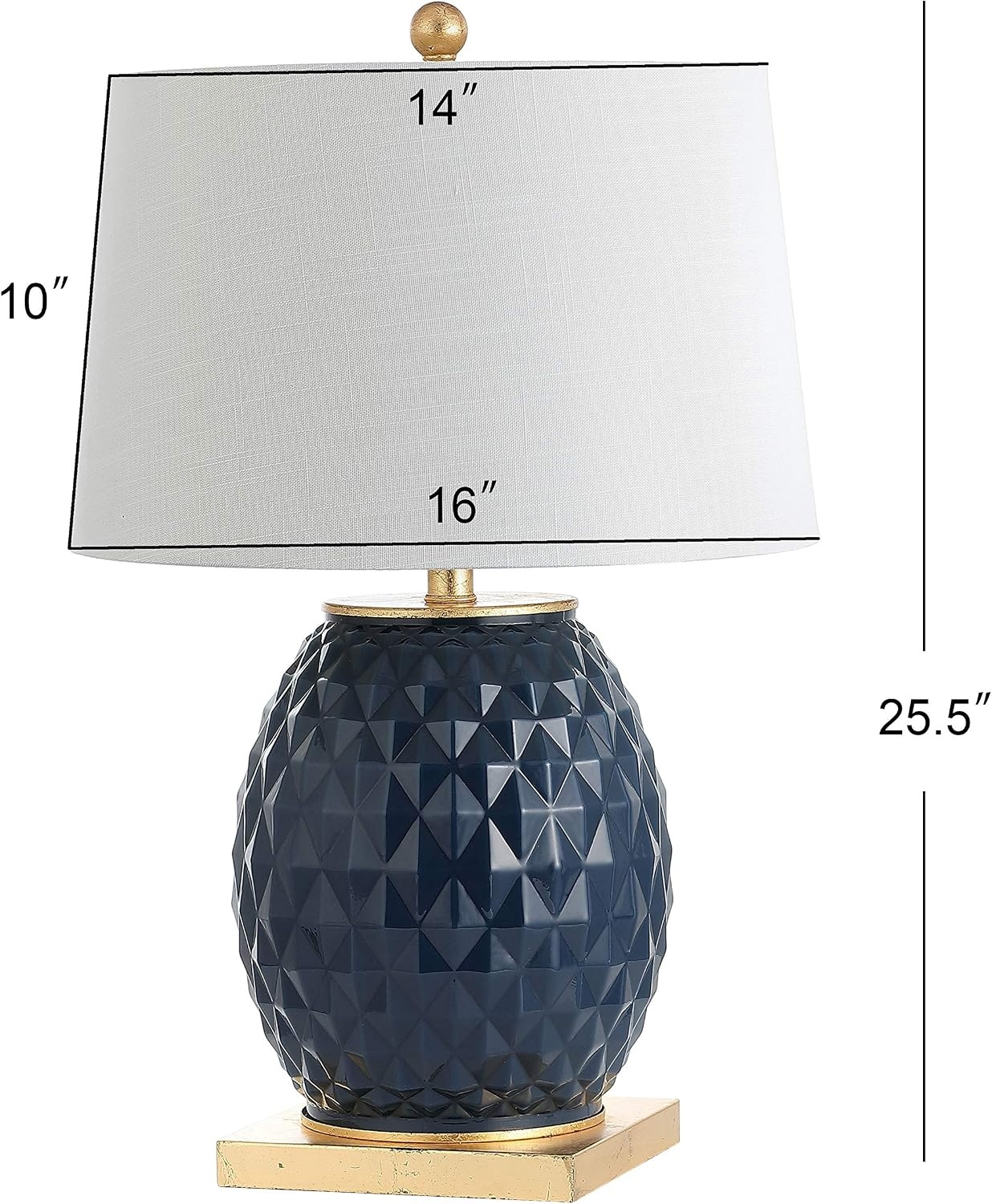 image:imageJONATHAN Y 255 NavyGold Leaf Modern Diamond Table Lamp for Living Room Bedroom Nightstand White Linen Drum Shade Gold Leaf Accents LED Bulb Included Glam Decor JYL5043BNavyGold