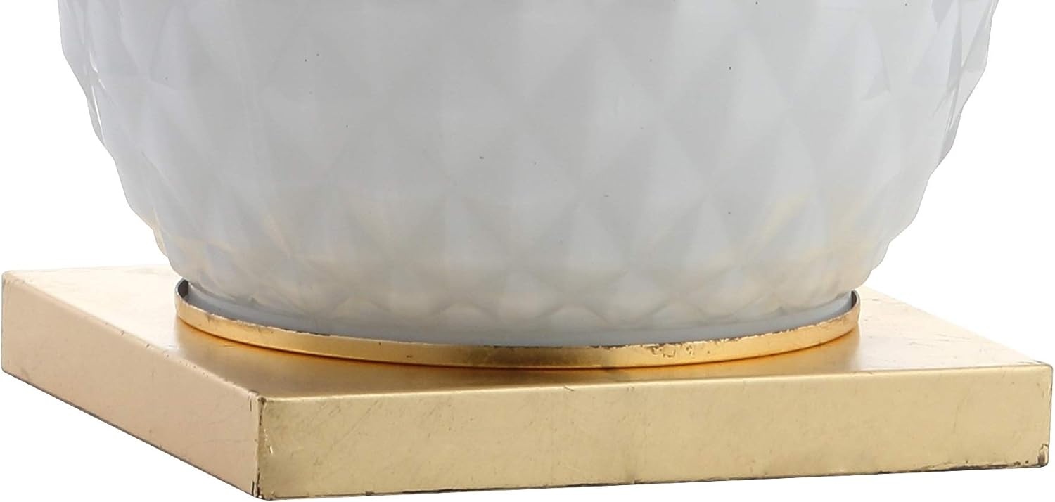image:imageJONATHAN Y 255 NavyGold Leaf Modern Diamond Table Lamp for Living Room Bedroom Nightstand White Linen Drum Shade Gold Leaf Accents LED Bulb Included Glam Decor JYL5043BWhiteGold