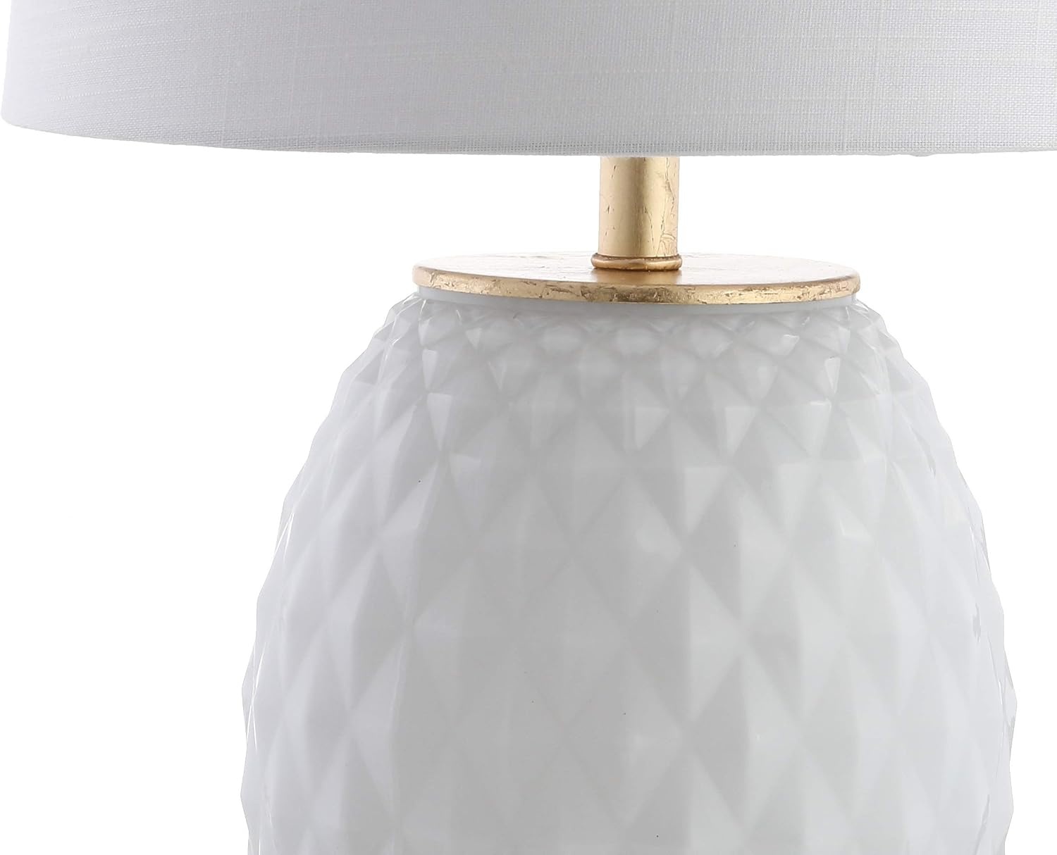 image:imageJONATHAN Y 255 NavyGold Leaf Modern Diamond Table Lamp for Living Room Bedroom Nightstand White Linen Drum Shade Gold Leaf Accents LED Bulb Included Glam Decor JYL5043BWhiteGold