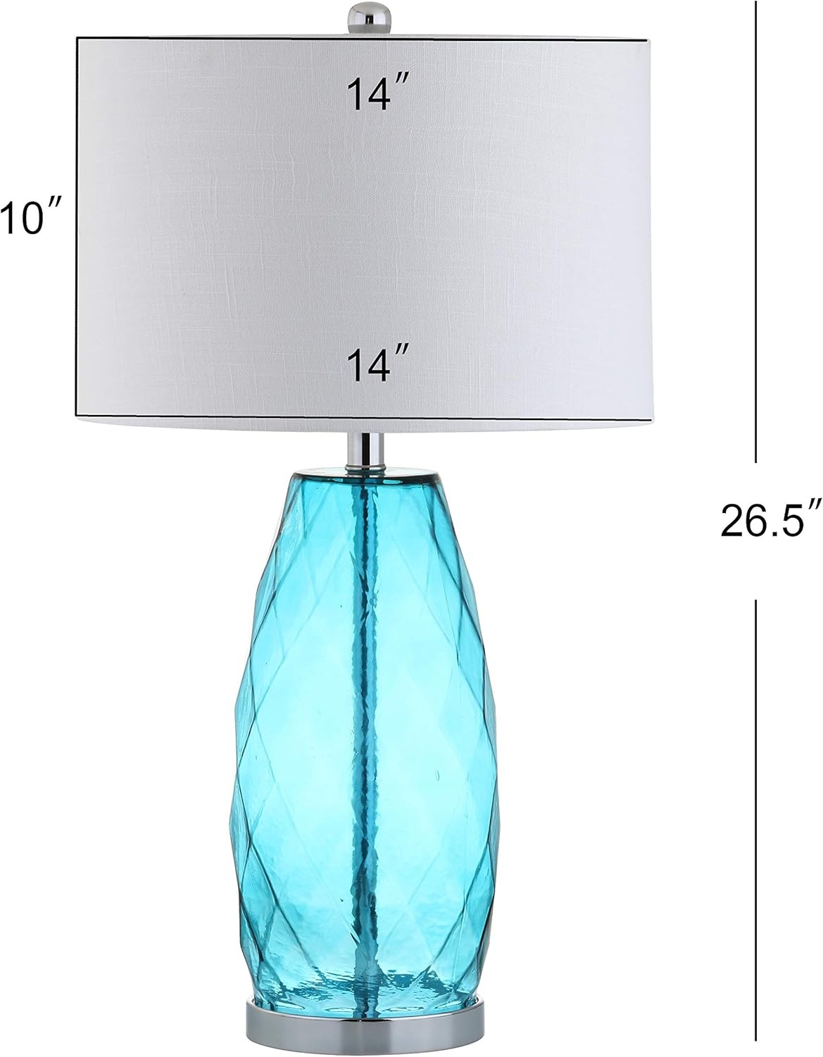 image:imageJONATHAN Y 265 Moroccan Blue Glass Table Lamp Modern Faceted Bedside Lamp White Linen Drum Shade Chrome Base LED Bulb Included for Bedroom Living Room Nightstand JYL4009BMoroccan Blue