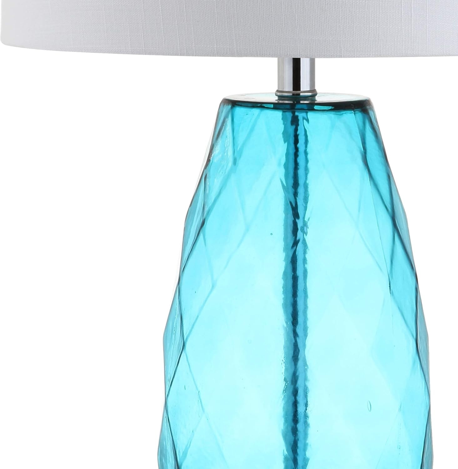 image:imageJONATHAN Y 265 Moroccan Blue Glass Table Lamp Modern Faceted Bedside Lamp White Linen Drum Shade Chrome Base LED Bulb Included for Bedroom Living Room Nightstand JYL4009BMoroccan Blue