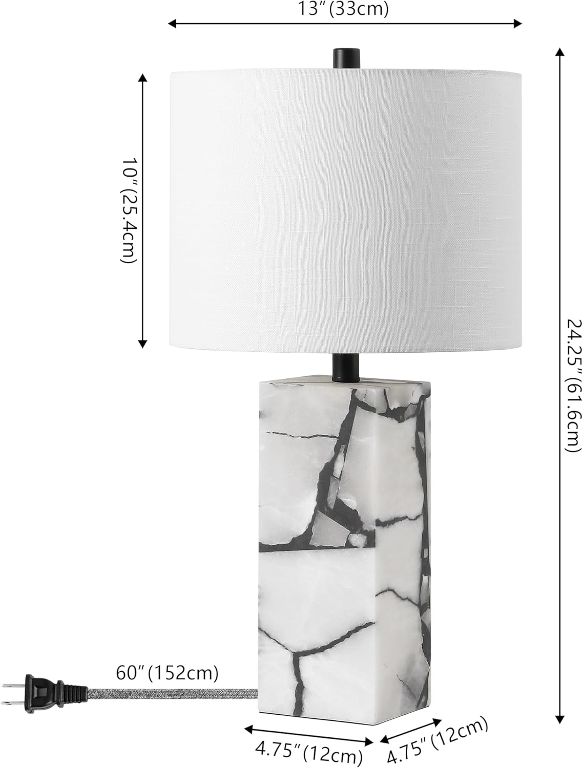 image:imageJONATHAN Y 275 Black Alabaster Gold Rectangular Table Lamp with Night Light Contemporary Coastal Bedside Lamp for Bedroom with White Linen Shade LED Bulbs Included JYL6201CBlack White