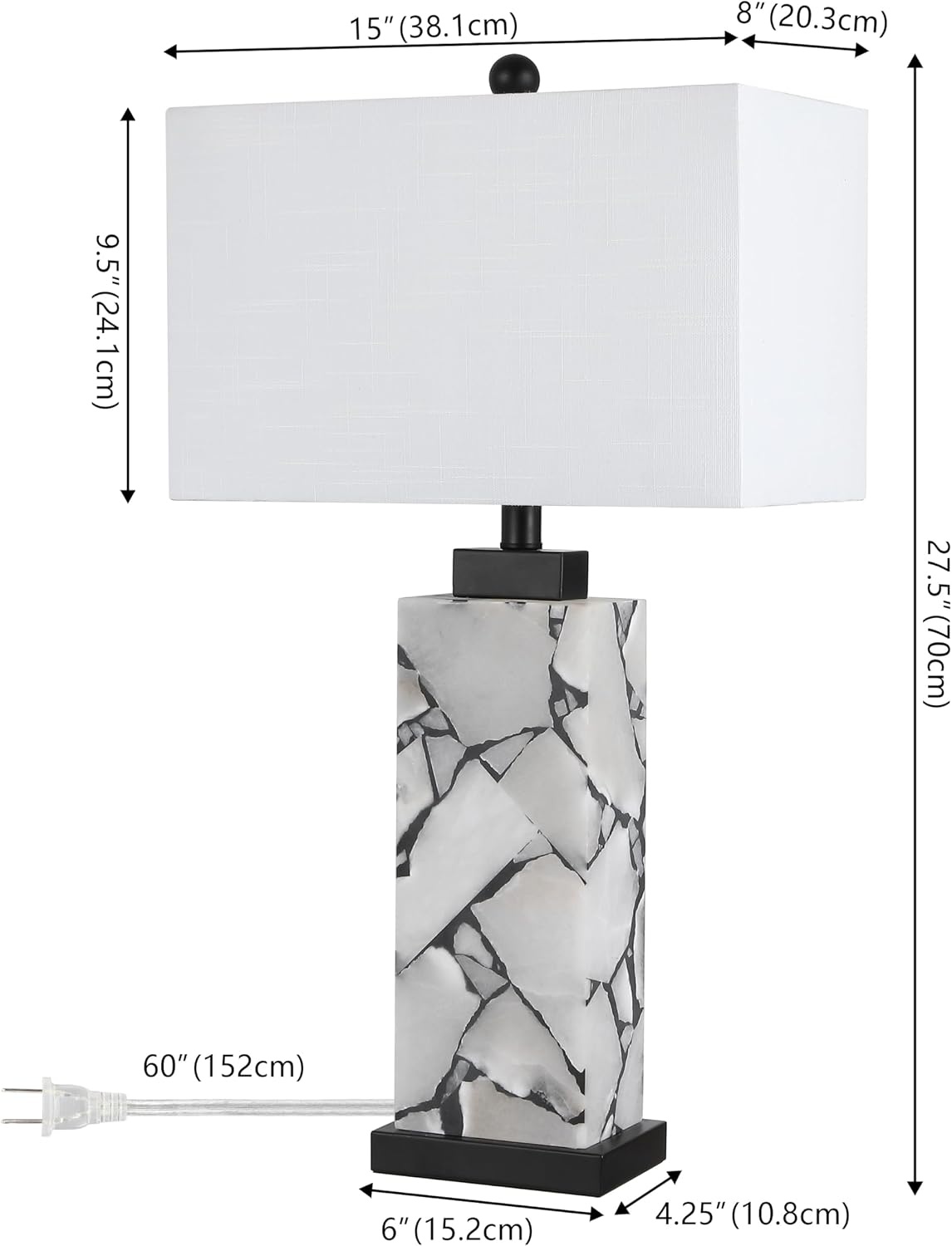 image:imageJONATHAN Y 275 Black Alabaster Gold Rectangular Table Lamp with Night Light Contemporary Coastal Bedside Lamp for Bedroom with White Linen Shade LED Bulbs Included JYL6201CWhiteBlack