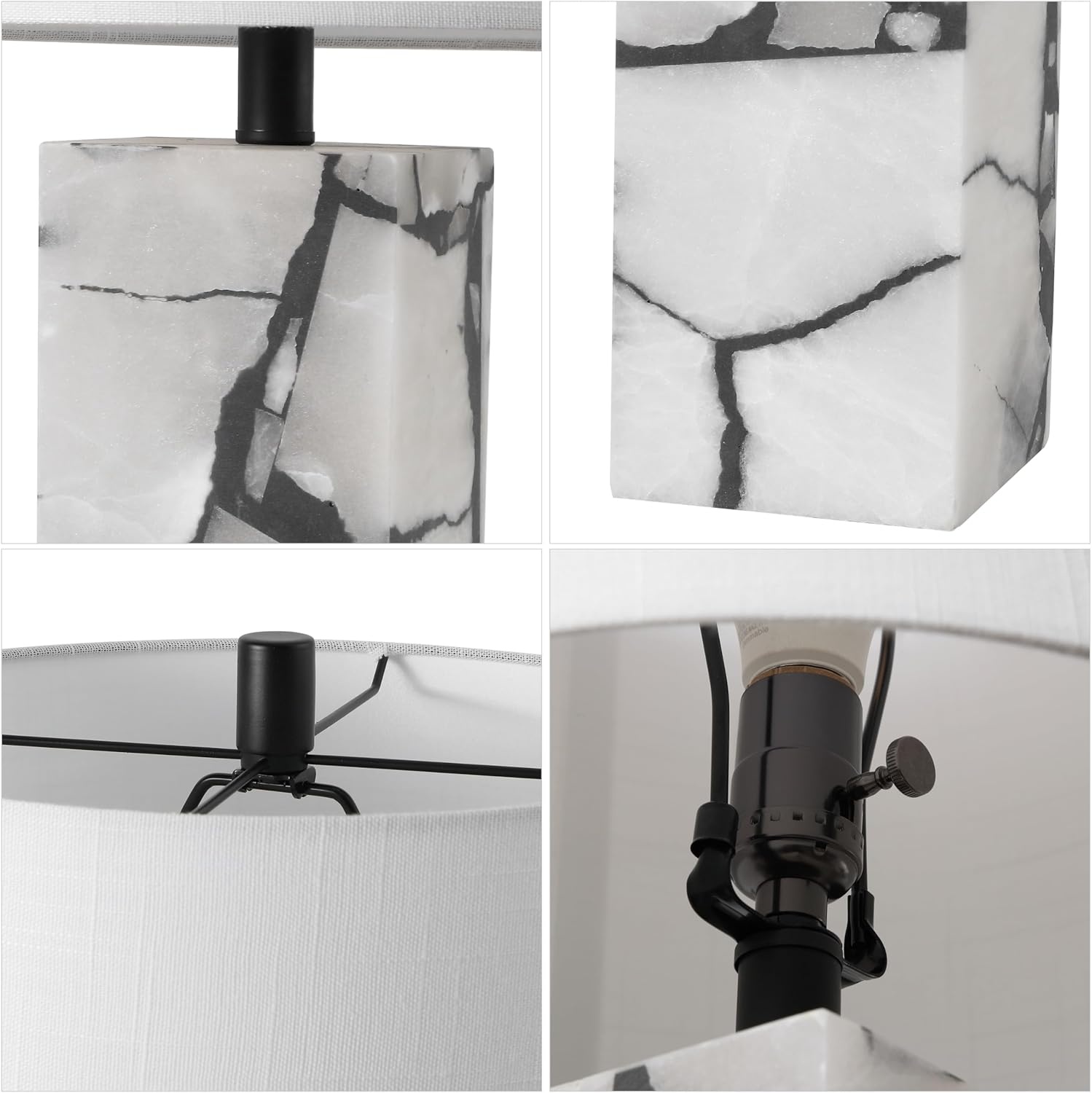 image:imageJONATHAN Y 275 Black Alabaster Gold Rectangular Table Lamp with Night Light Contemporary Coastal Bedside Lamp for Bedroom with White Linen Shade LED Bulbs Included JYL6201CBlack White