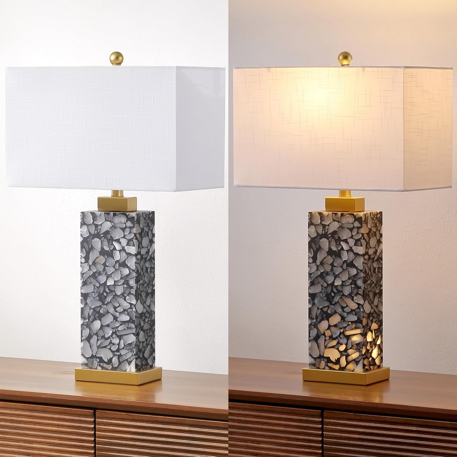 image:imageJONATHAN Y 275 Black Alabaster Gold Rectangular Table Lamp with Night Light Contemporary Coastal Bedside Lamp for Bedroom with White Linen Shade LED Bulbs Included JYL6201CBlackGold Painting