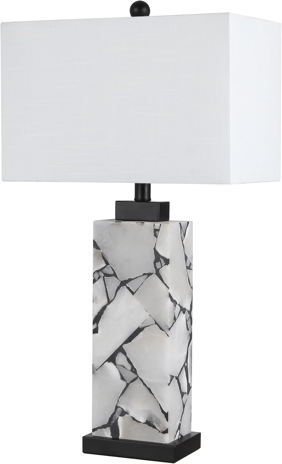 image:imageJONATHAN Y 275 Black Alabaster Gold Rectangular Table Lamp with Night Light Contemporary Coastal Bedside Lamp for Bedroom with White Linen Shade LED Bulbs Included JYL6201CWhiteBlack