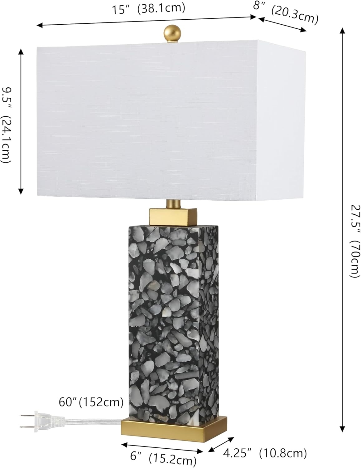 image:imageJONATHAN Y 275 Black Alabaster Gold Rectangular Table Lamp with Night Light Contemporary Coastal Bedside Lamp for Bedroom with White Linen Shade LED Bulbs Included JYL6201CBlackGold Painting